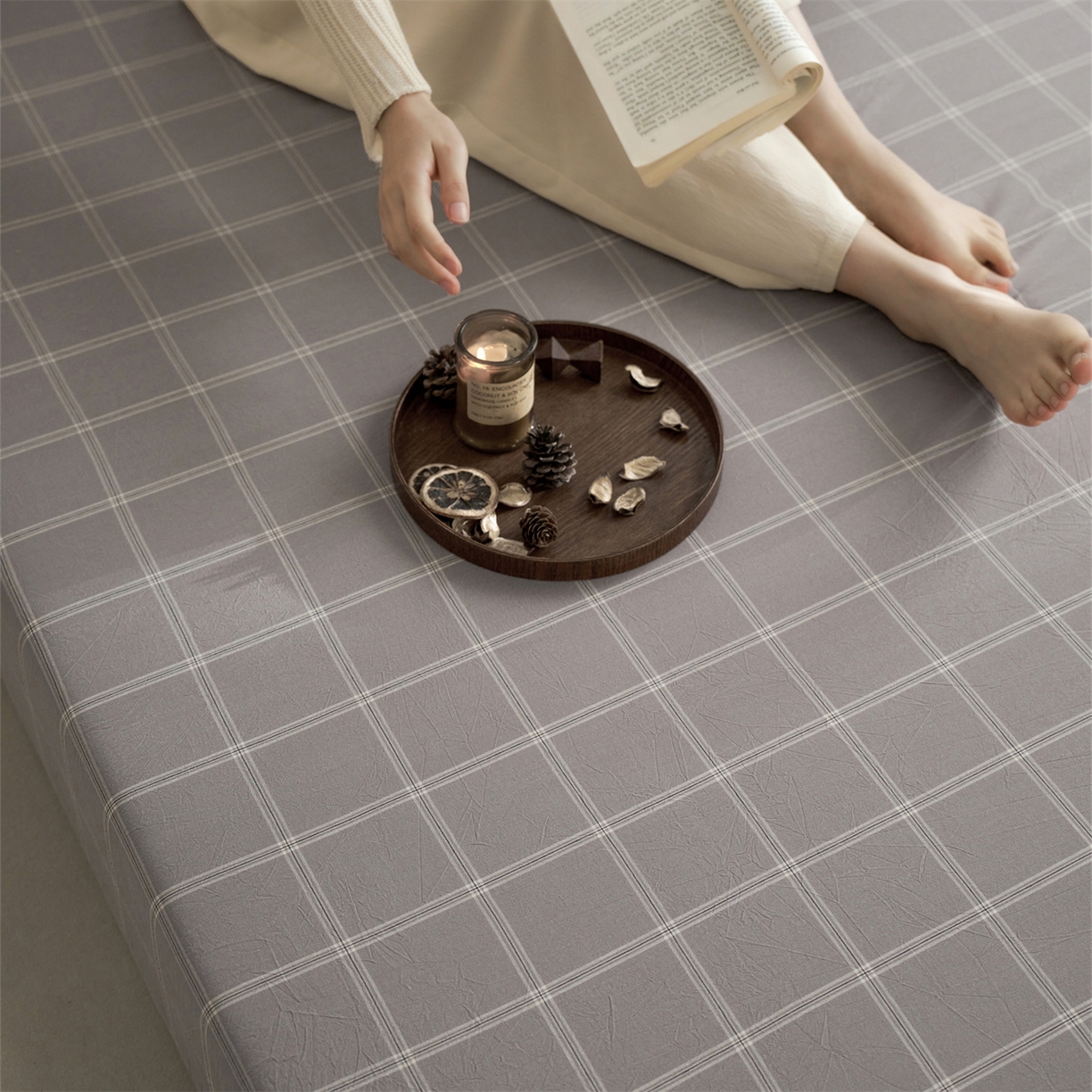 91家纺网 家纺一手货源 找家纺 启程家纺 2026新款全棉纯棉色织水洗棉单床笠床笠单件单品床笠 大布丁灰