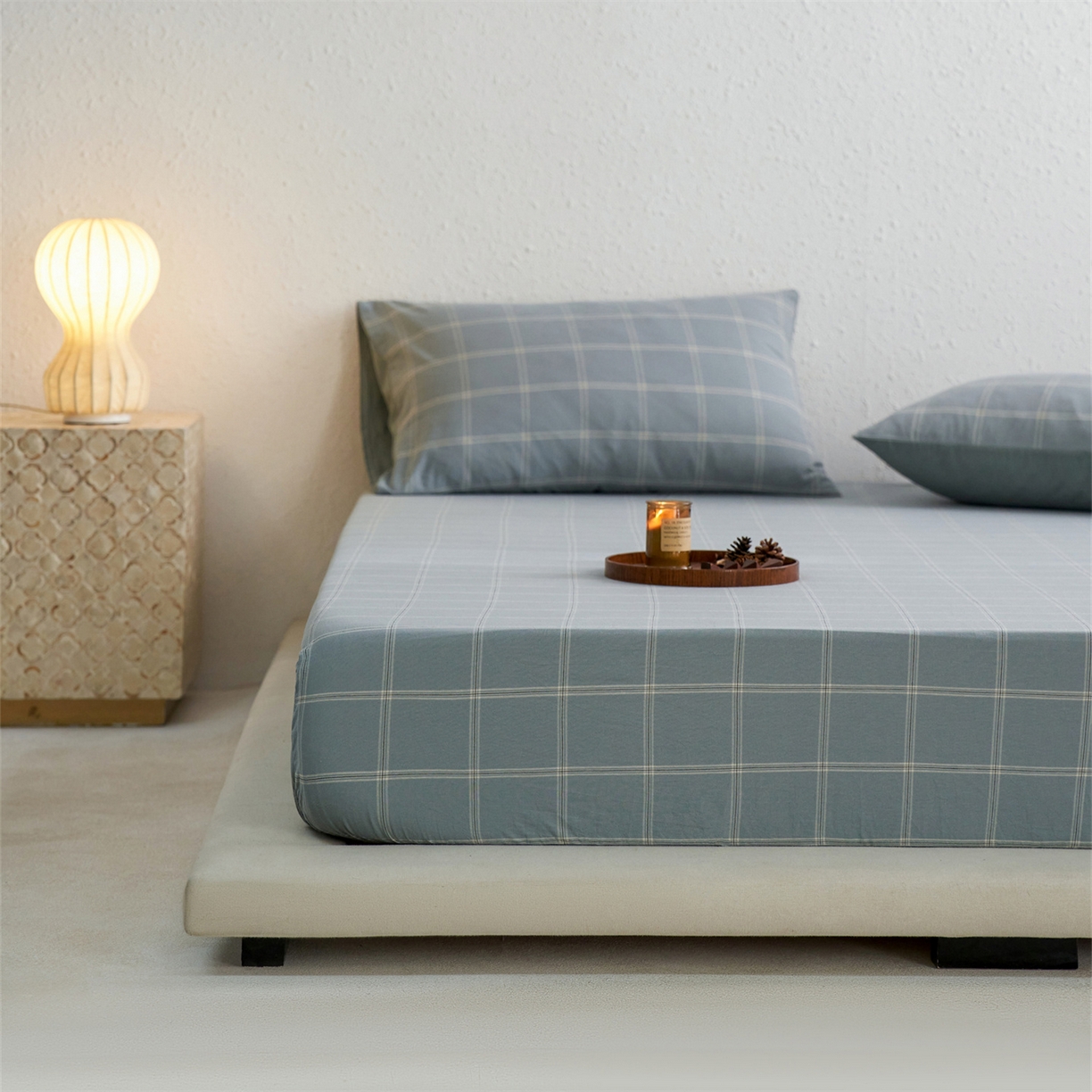 91家纺网 家纺一手货源 找家纺 启程家纺 2026新款全棉纯棉色织水洗棉单床笠床笠单件单品床笠 大布丁绿