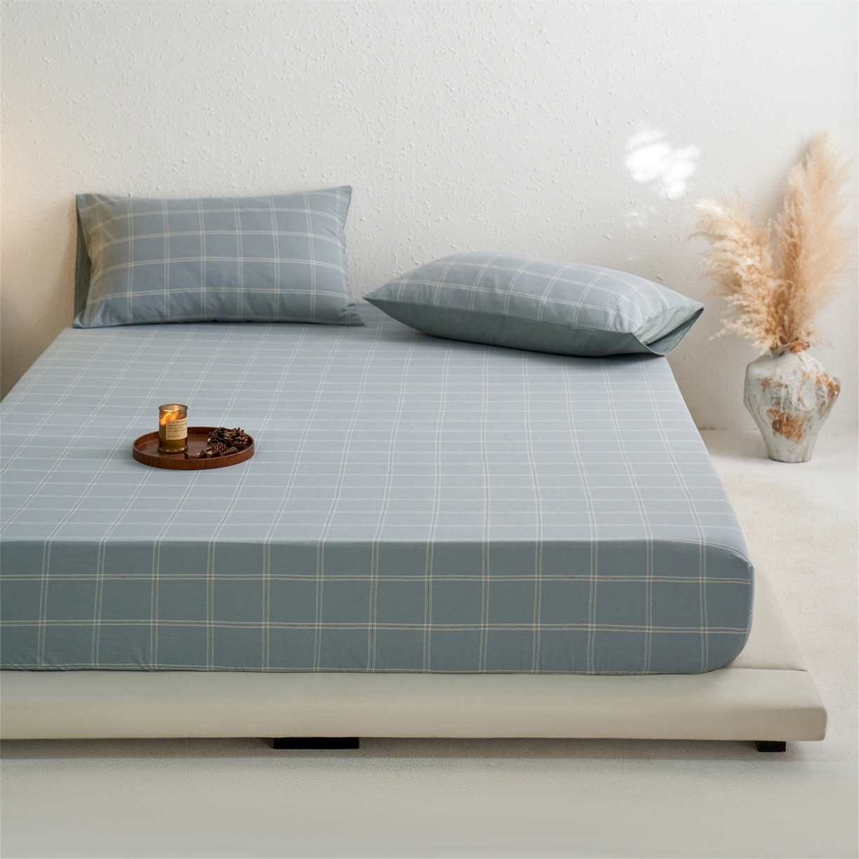 91家纺网 家纺一手货源 找家纺 启程家纺 2026新款全棉纯棉色织水洗棉单床笠床笠单件单品床笠 大布丁绿