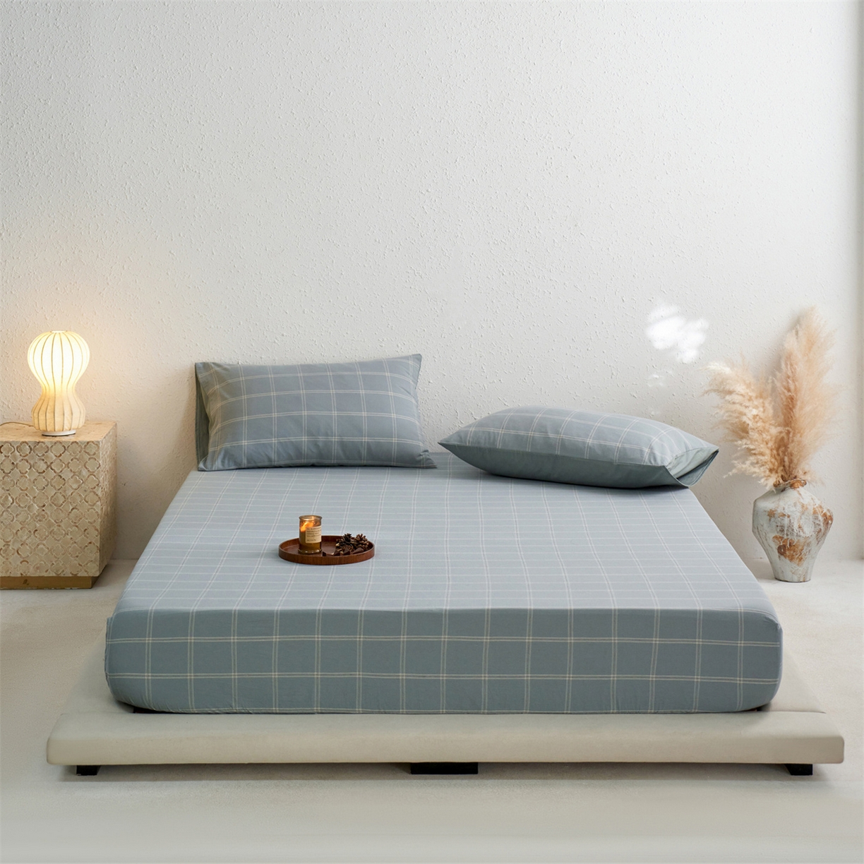 91家纺网 家纺一手货源 找家纺 启程家纺 2026新款全棉纯棉色织水洗棉单床笠床笠单件单品床笠 大布丁绿