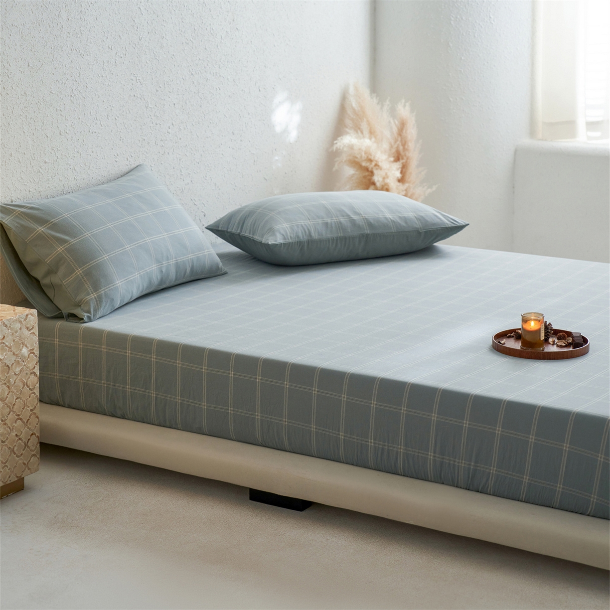 91家纺网 家纺一手货源 找家纺 启程家纺 2026新款全棉纯棉色织水洗棉单床笠床笠单件单品床笠 大布丁绿