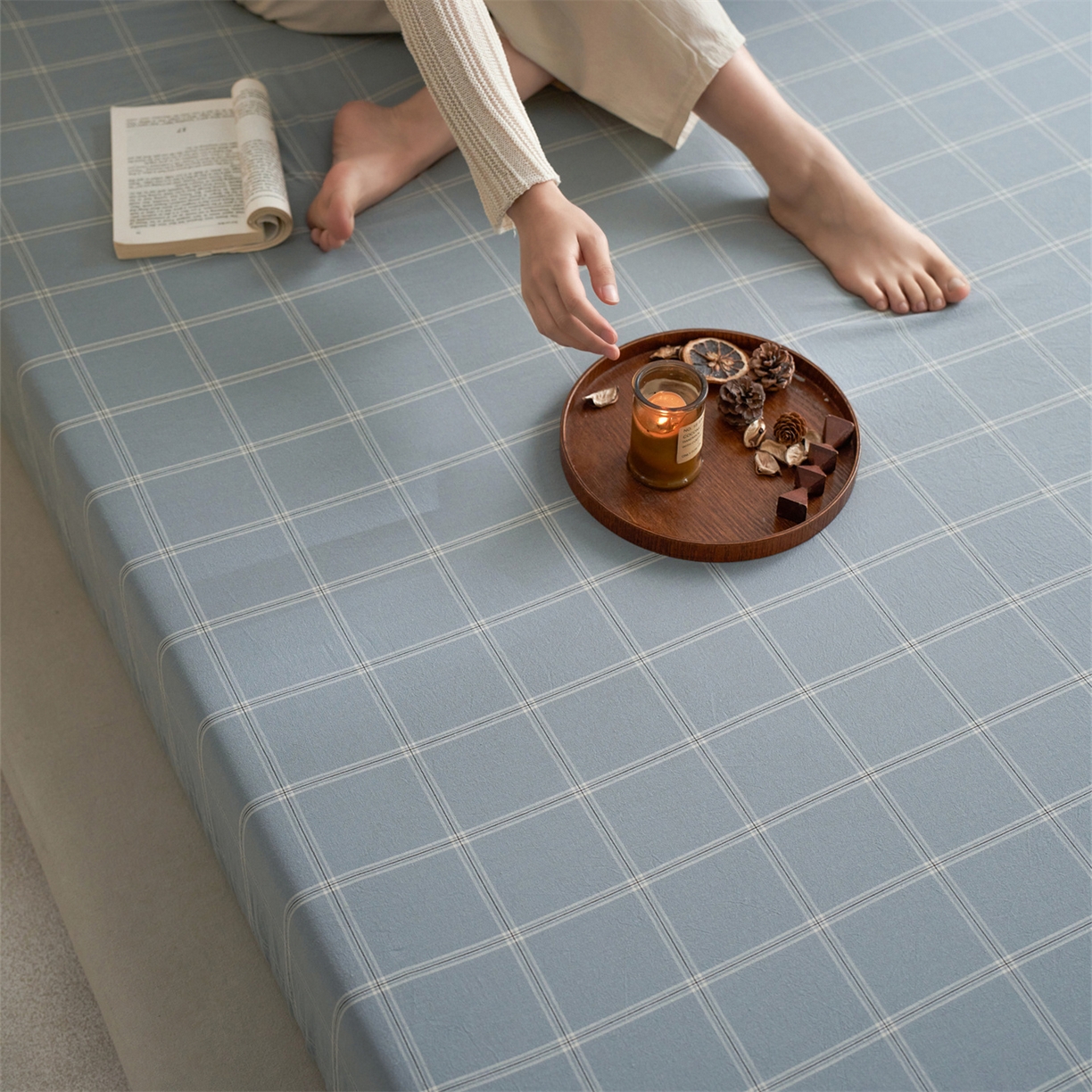 91家纺网 家纺一手货源 找家纺 启程家纺 2026新款全棉纯棉色织水洗棉单床笠床笠单件单品床笠 大布丁绿