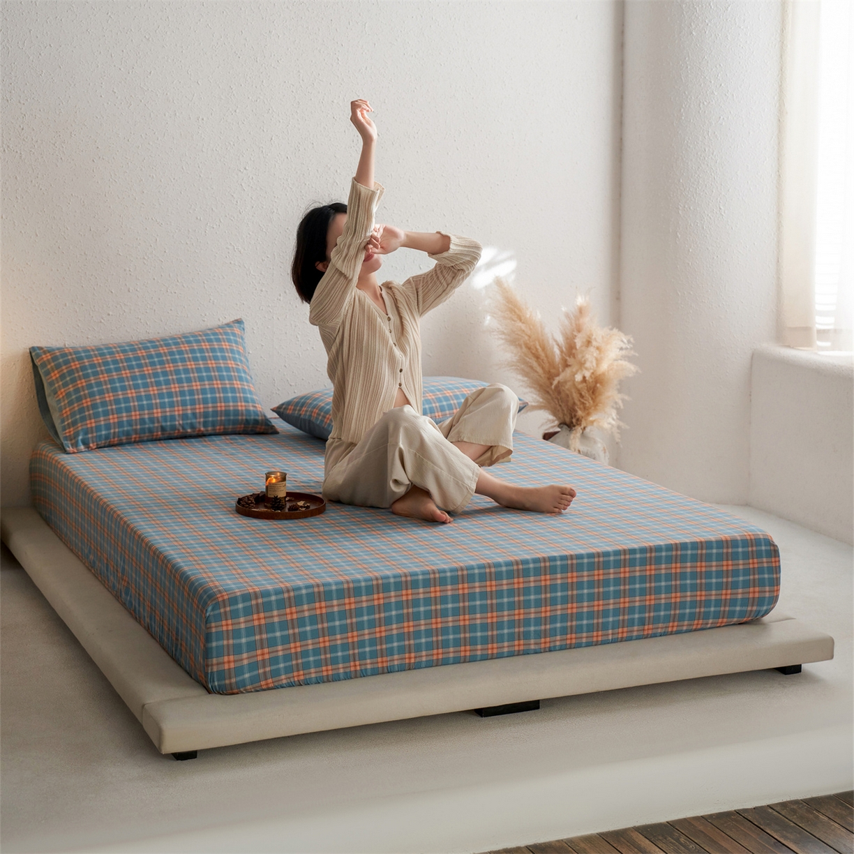 91家纺网 家纺一手货源 找家纺 启程家纺 2026新款全棉纯棉色织水洗棉单床笠床笠单件单品床笠 简格兰