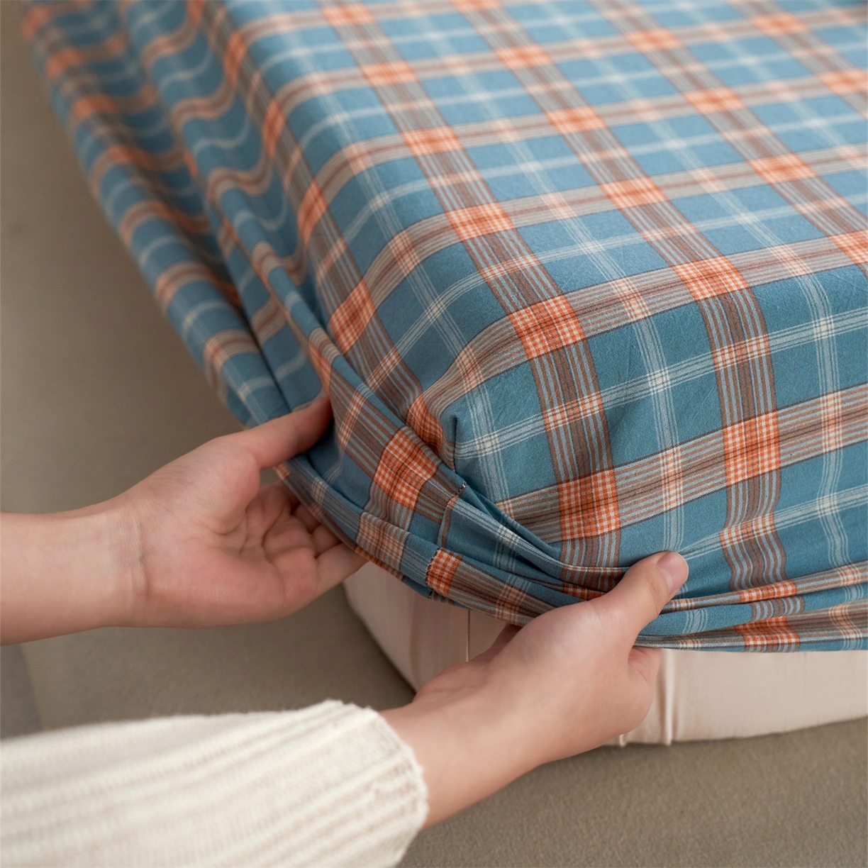 91家纺网 家纺一手货源 找家纺 启程家纺 2026新款全棉纯棉色织水洗棉单床笠床笠单件单品床笠 简格兰