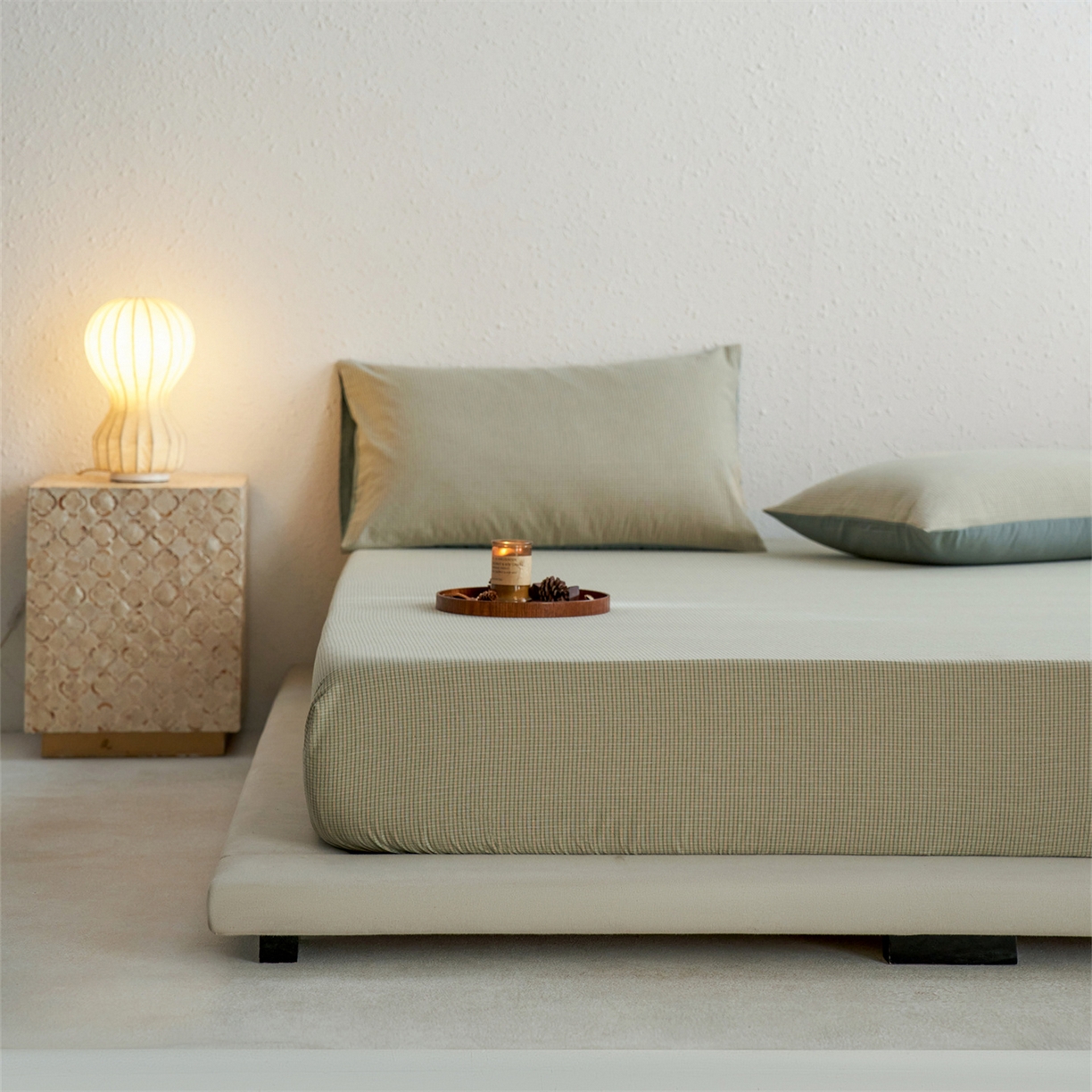 91家纺网 家纺一手货源 找家纺 启程家纺 2026新款全棉纯棉色织水洗棉单床笠床笠单件单品床笠 麦田绿