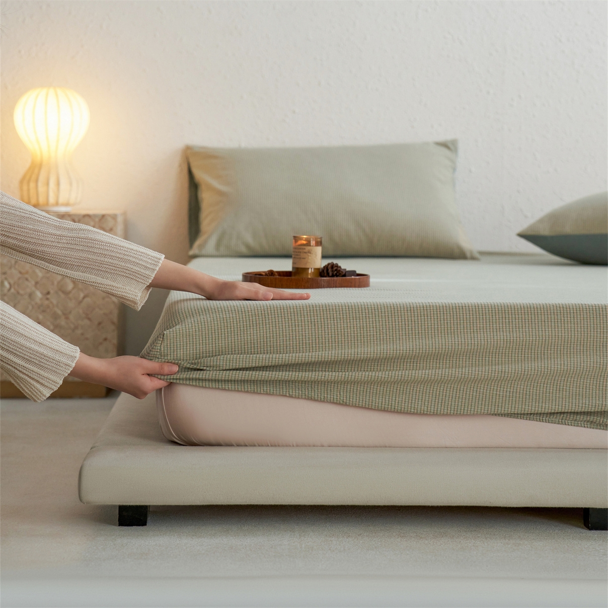 91家纺网 家纺一手货源 找家纺 启程家纺 2026新款全棉纯棉色织水洗棉单床笠床笠单件单品床笠 麦田绿