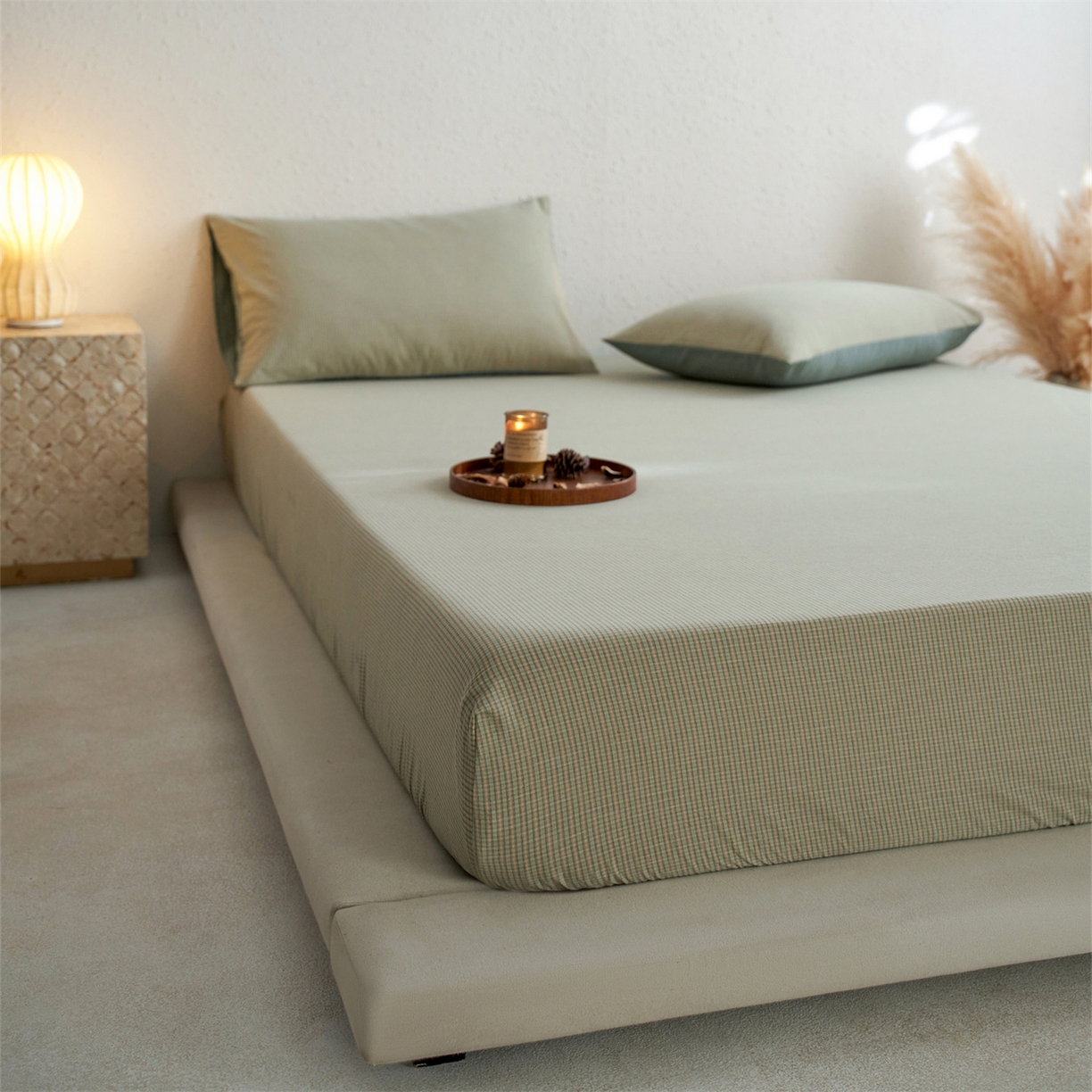 91家纺网 家纺一手货源 找家纺 启程家纺 2026新款全棉纯棉色织水洗棉单床笠床笠单件单品床笠 麦田绿