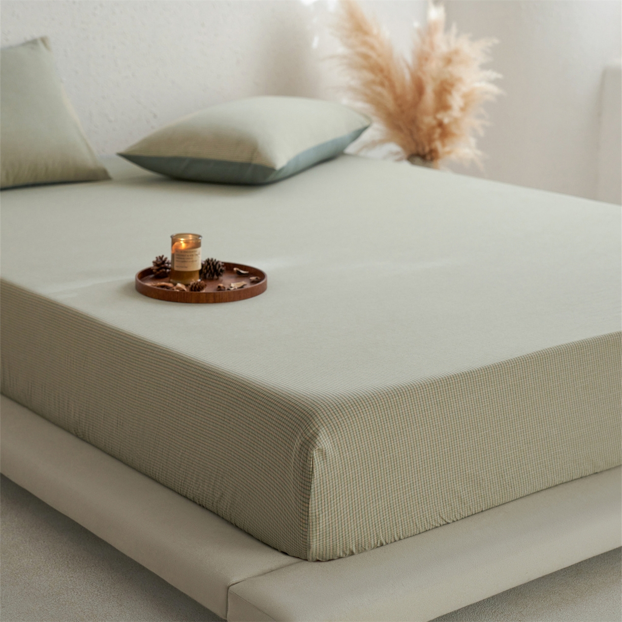 91家纺网 家纺一手货源 找家纺 启程家纺 2026新款全棉纯棉色织水洗棉单床笠床笠单件单品床笠 麦田绿