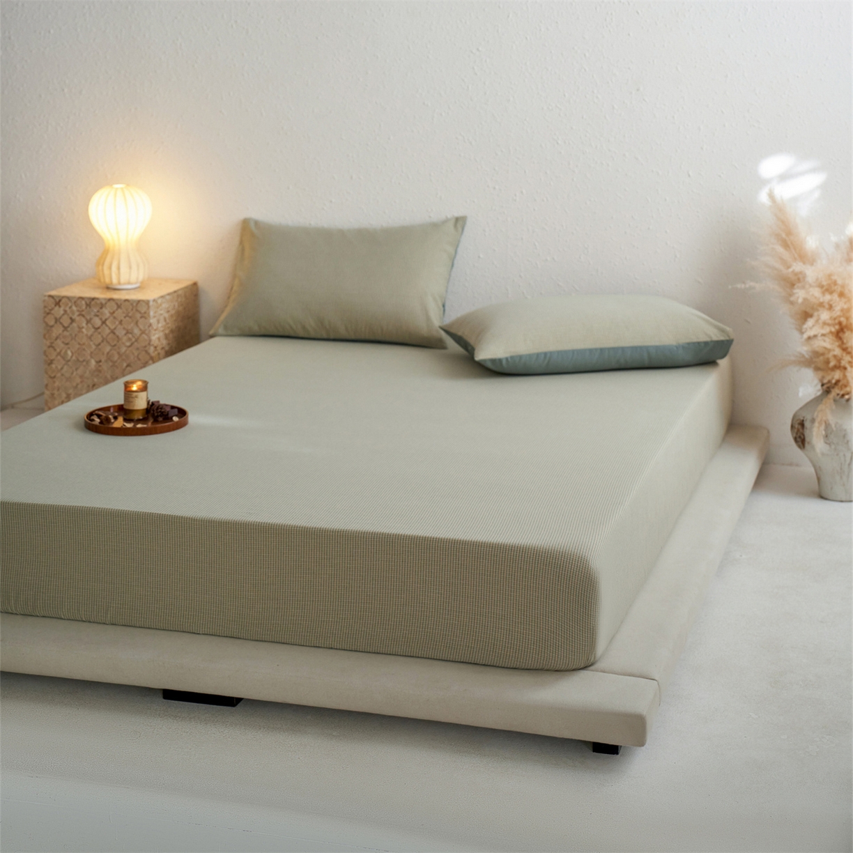 91家纺网 家纺一手货源 找家纺 启程家纺 2026新款全棉纯棉色织水洗棉单床笠床笠单件单品床笠 麦田绿