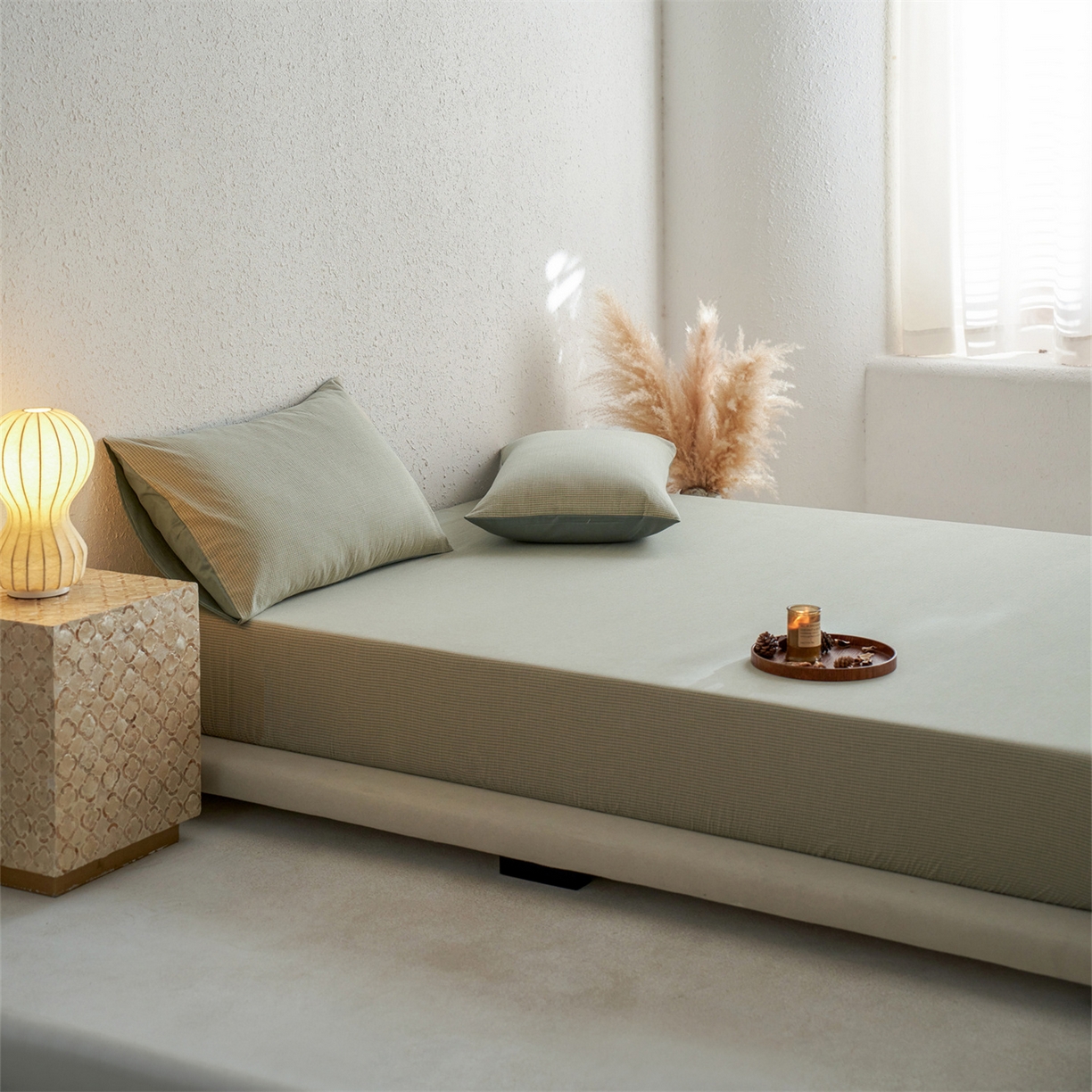 91家纺网 家纺一手货源 找家纺 启程家纺 2026新款全棉纯棉色织水洗棉单床笠床笠单件单品床笠 麦田绿