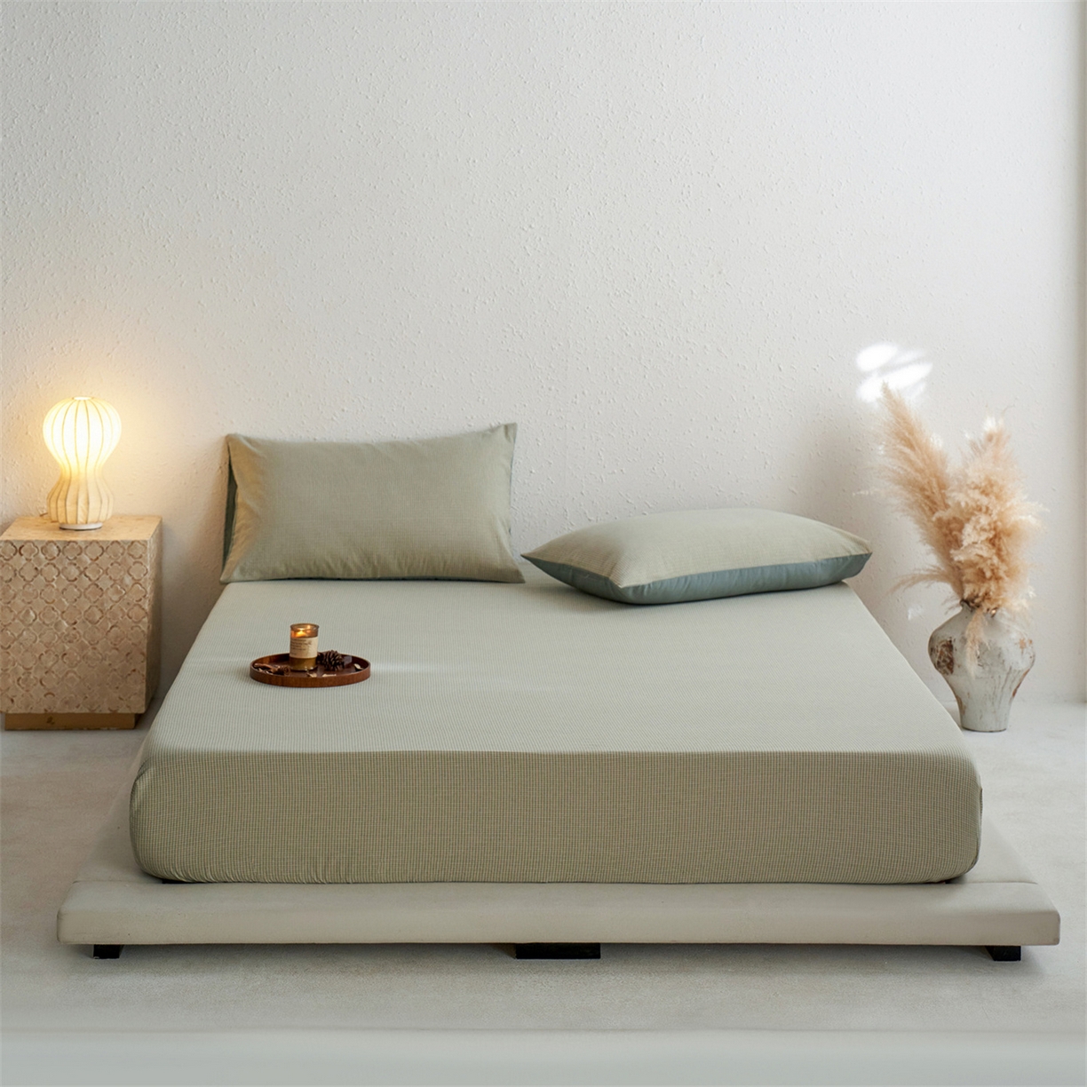 91家纺网 家纺一手货源 找家纺 启程家纺 2026新款全棉纯棉色织水洗棉单床笠床笠单件单品床笠 麦田绿