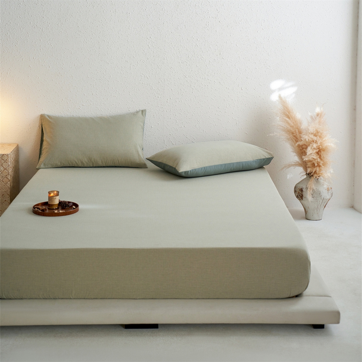 91家纺网 家纺一手货源 找家纺 启程家纺 2026新款全棉纯棉色织水洗棉单床笠床笠单件单品床笠 麦田绿