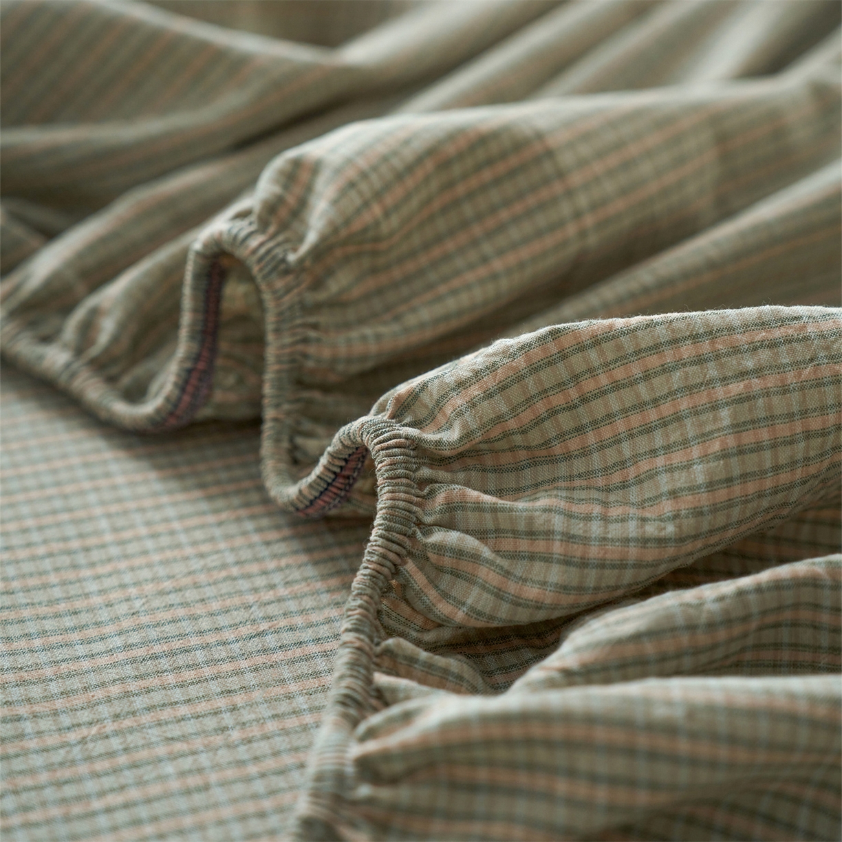 91家纺网 家纺一手货源 找家纺 启程家纺 2026新款全棉纯棉色织水洗棉单床笠床笠单件单品床笠 麦田绿