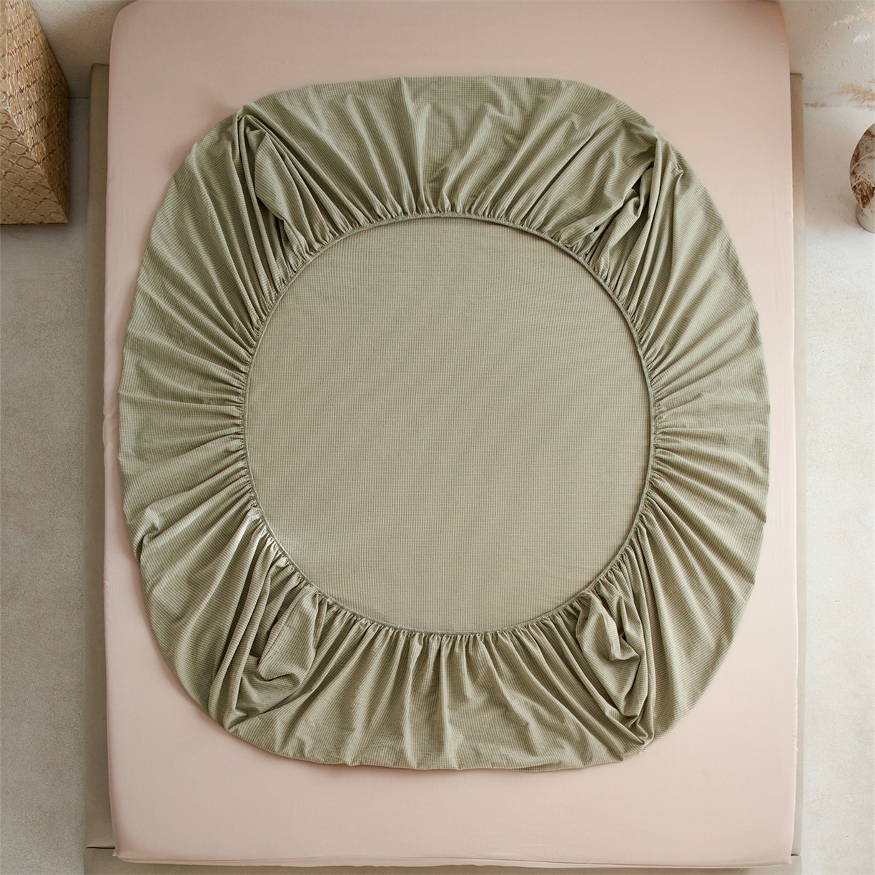 91家纺网 家纺一手货源 找家纺 启程家纺 2026新款全棉纯棉色织水洗棉单床笠床笠单件单品床笠 麦田绿