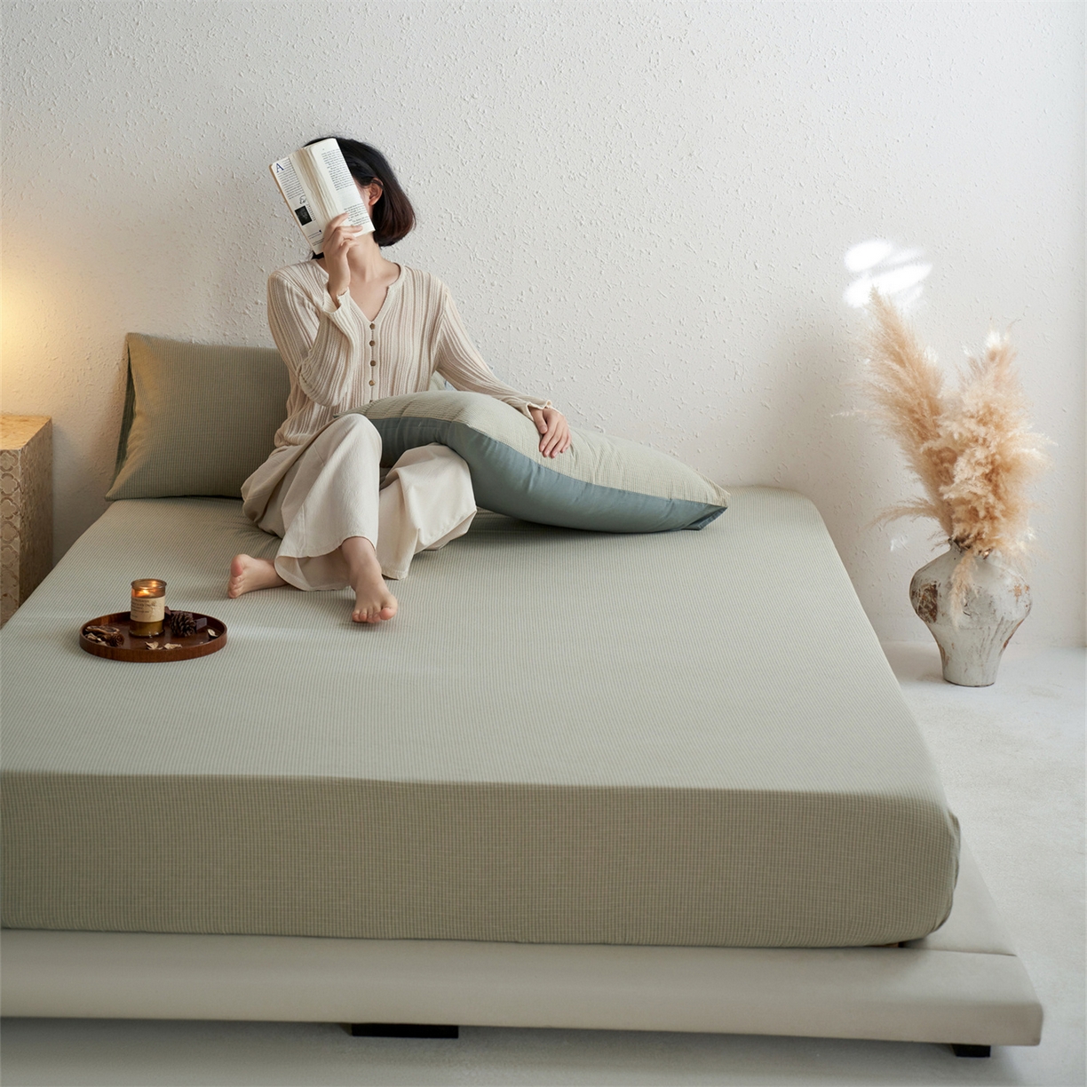 91家纺网 家纺一手货源 找家纺 启程家纺 2026新款全棉纯棉色织水洗棉单床笠床笠单件单品床笠 麦田绿