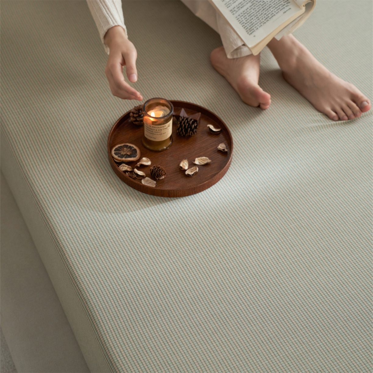 91家纺网 家纺一手货源 找家纺 启程家纺 2026新款全棉纯棉色织水洗棉单床笠床笠单件单品床笠 麦田绿