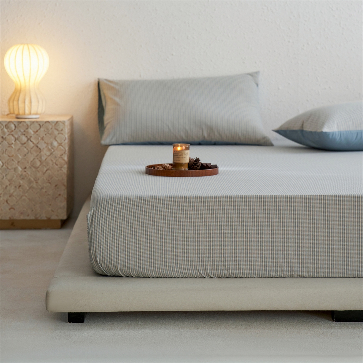 91家纺网 家纺一手货源 找家纺 启程家纺 2026新款全棉纯棉色织水洗棉单床笠床笠单件单品床笠 麦田蓝