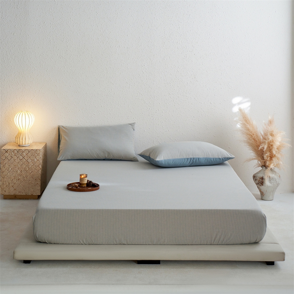 91家纺网 家纺一手货源 找家纺 启程家纺 2026新款全棉纯棉色织水洗棉单床笠床笠单件单品床笠 麦田蓝