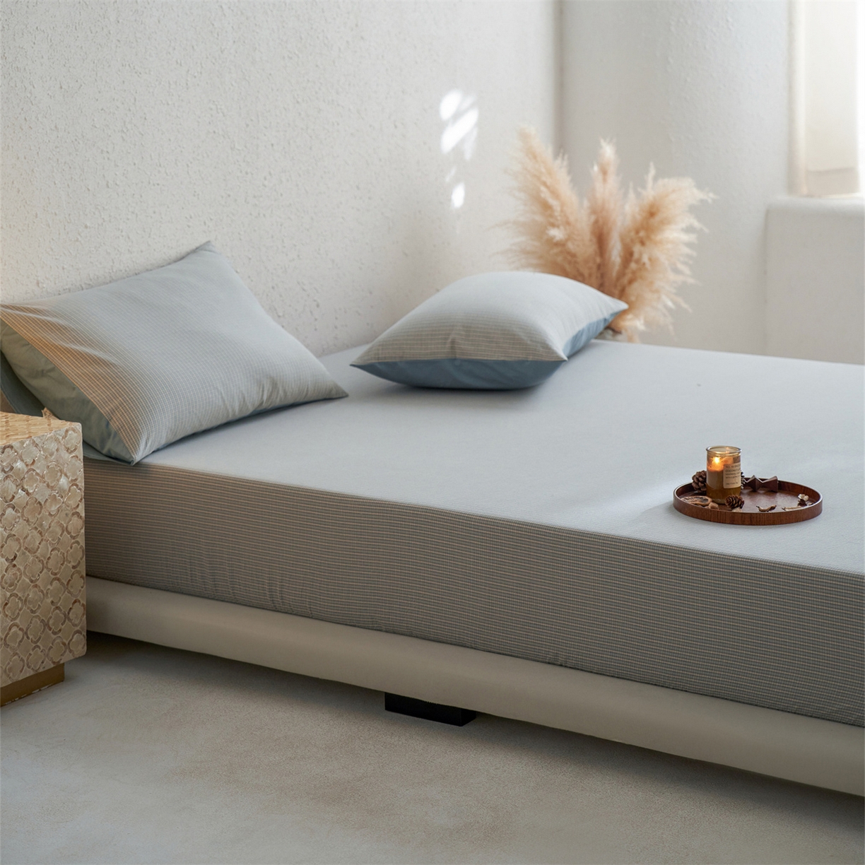 91家纺网 家纺一手货源 找家纺 启程家纺 2026新款全棉纯棉色织水洗棉单床笠床笠单件单品床笠 麦田蓝