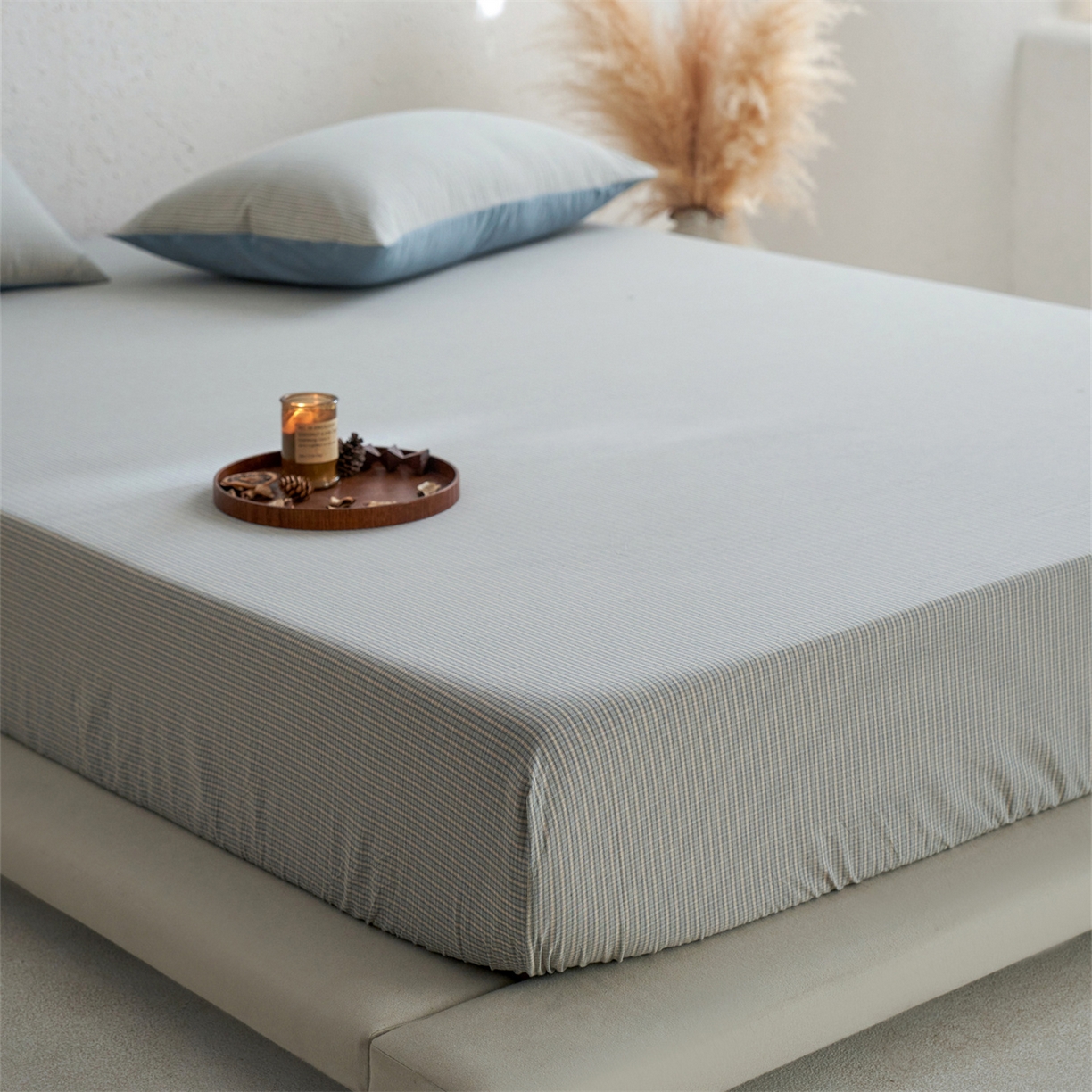 91家纺网 家纺一手货源 找家纺 启程家纺 2026新款全棉纯棉色织水洗棉单床笠床笠单件单品床笠 麦田蓝