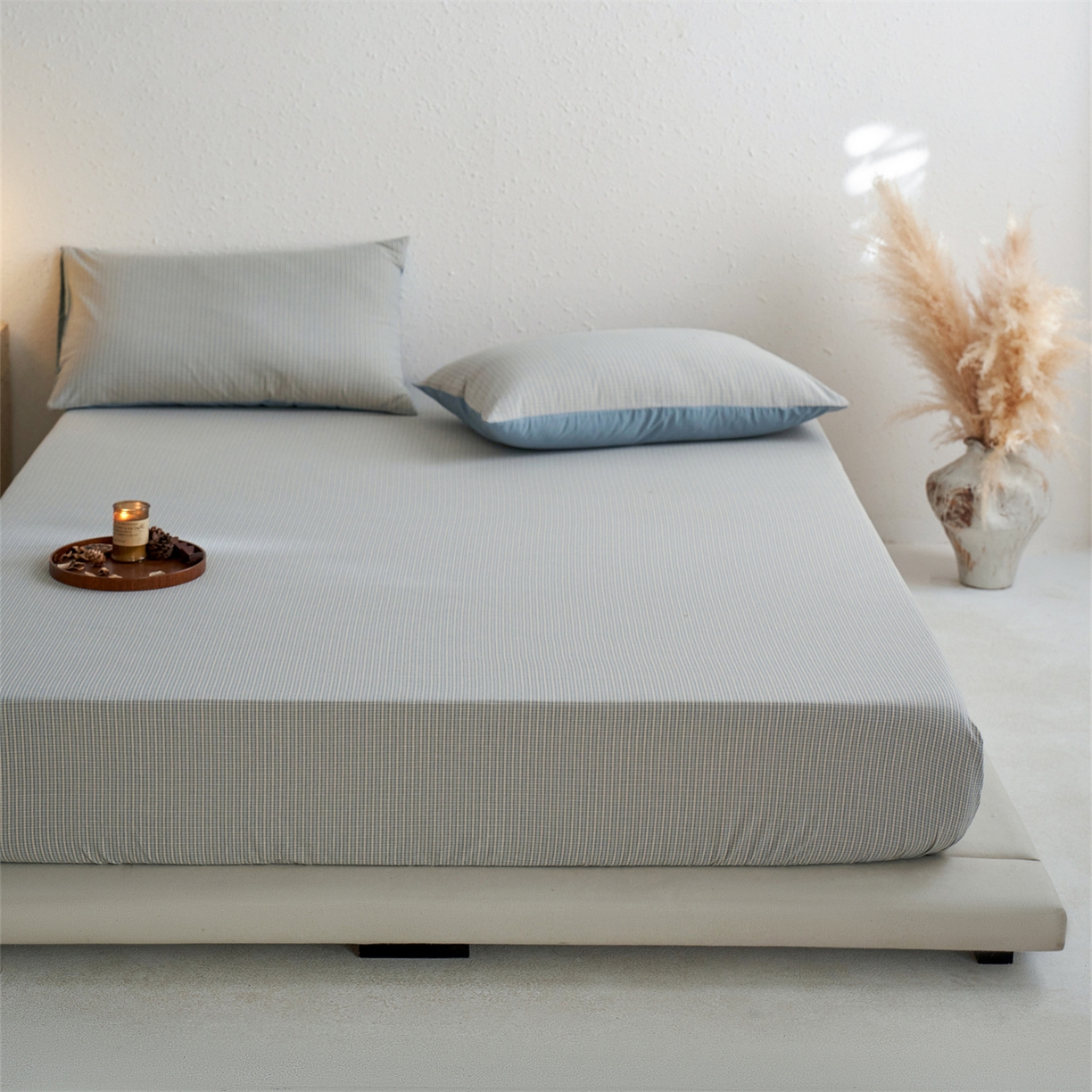 91家纺网 家纺一手货源 找家纺 启程家纺 2026新款全棉纯棉色织水洗棉单床笠床笠单件单品床笠 麦田蓝