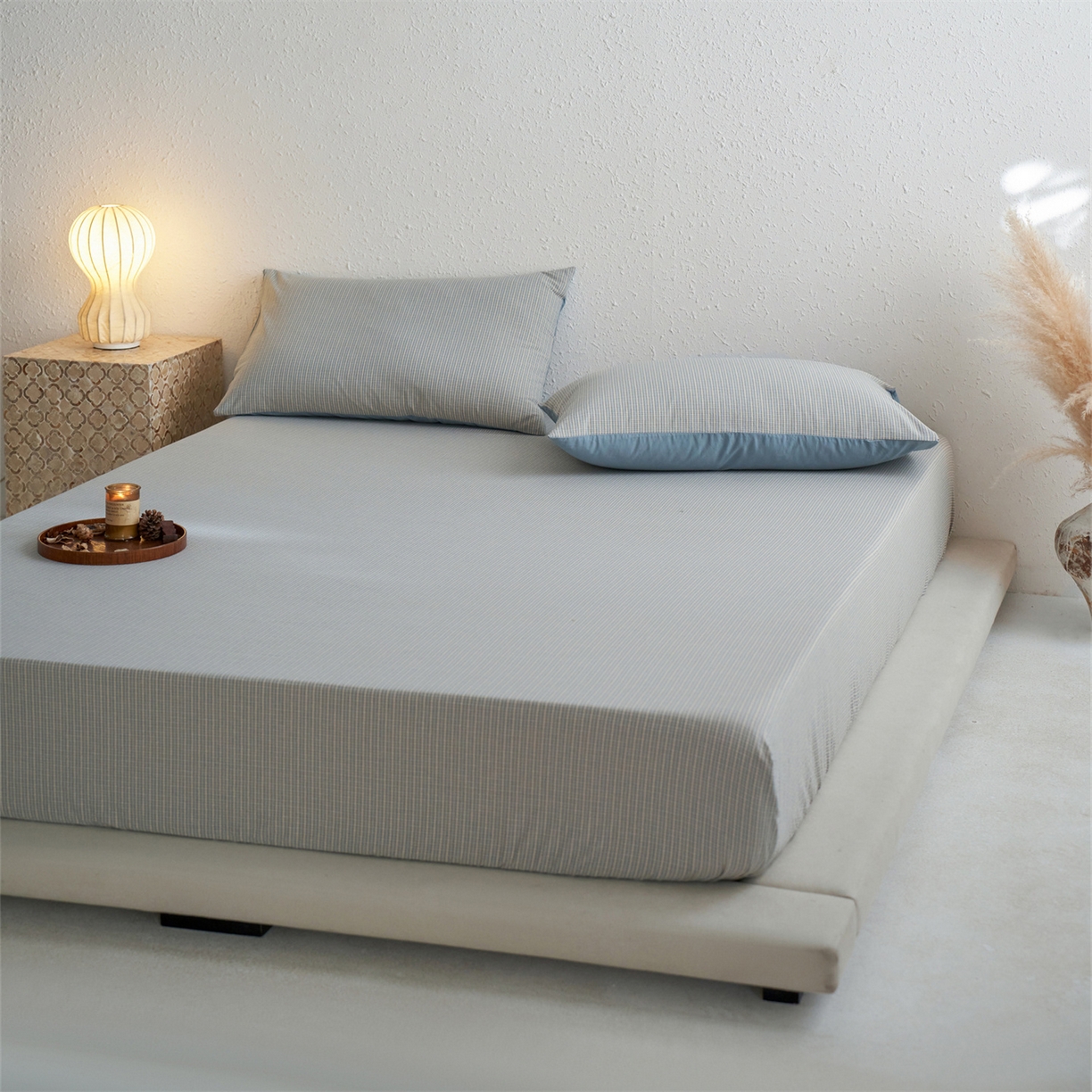 91家纺网 家纺一手货源 找家纺 启程家纺 2026新款全棉纯棉色织水洗棉单床笠床笠单件单品床笠 麦田蓝