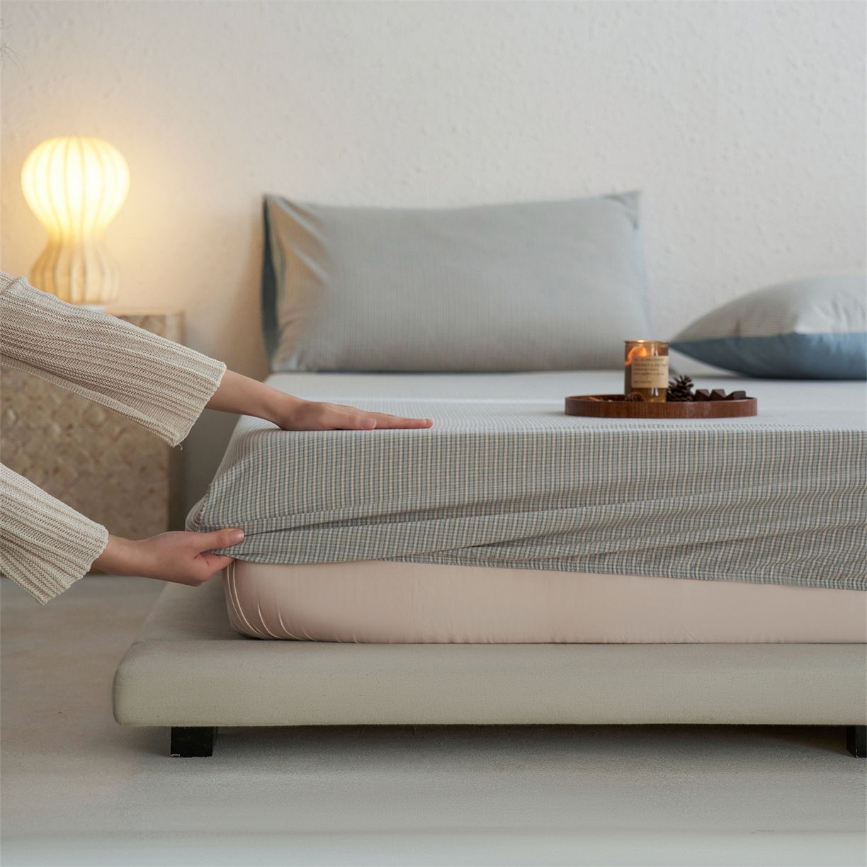 91家纺网 家纺一手货源 找家纺 启程家纺 2026新款全棉纯棉色织水洗棉单床笠床笠单件单品床笠 麦田蓝