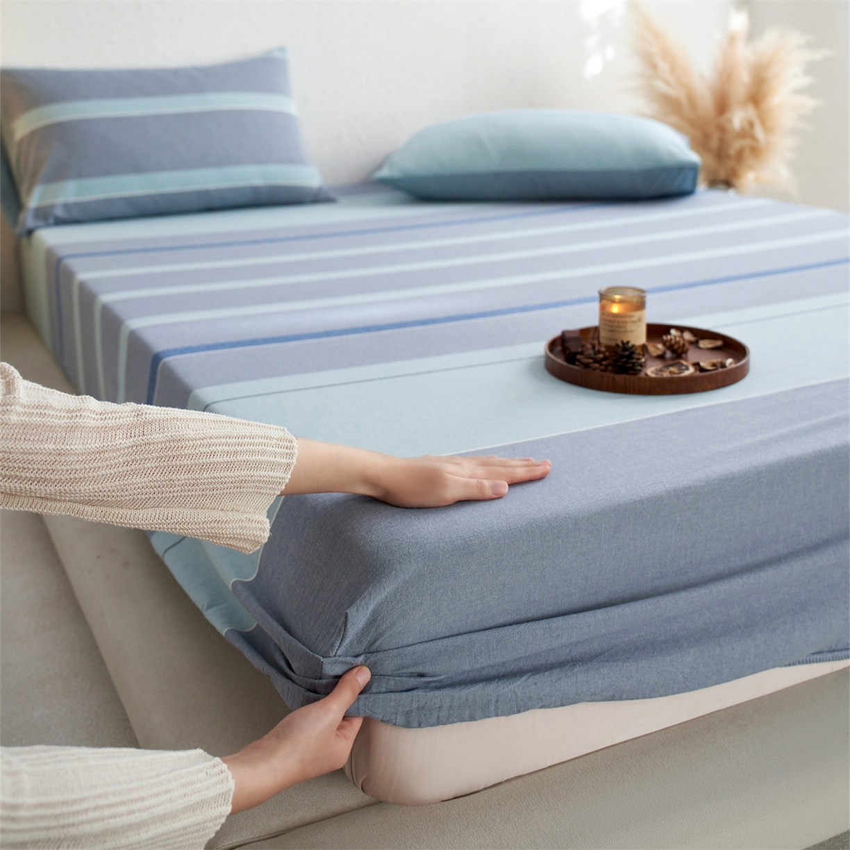 启程家纺 2026新款全棉纯棉色织水洗棉单床笠床笠单件单品床笠 米亚兰