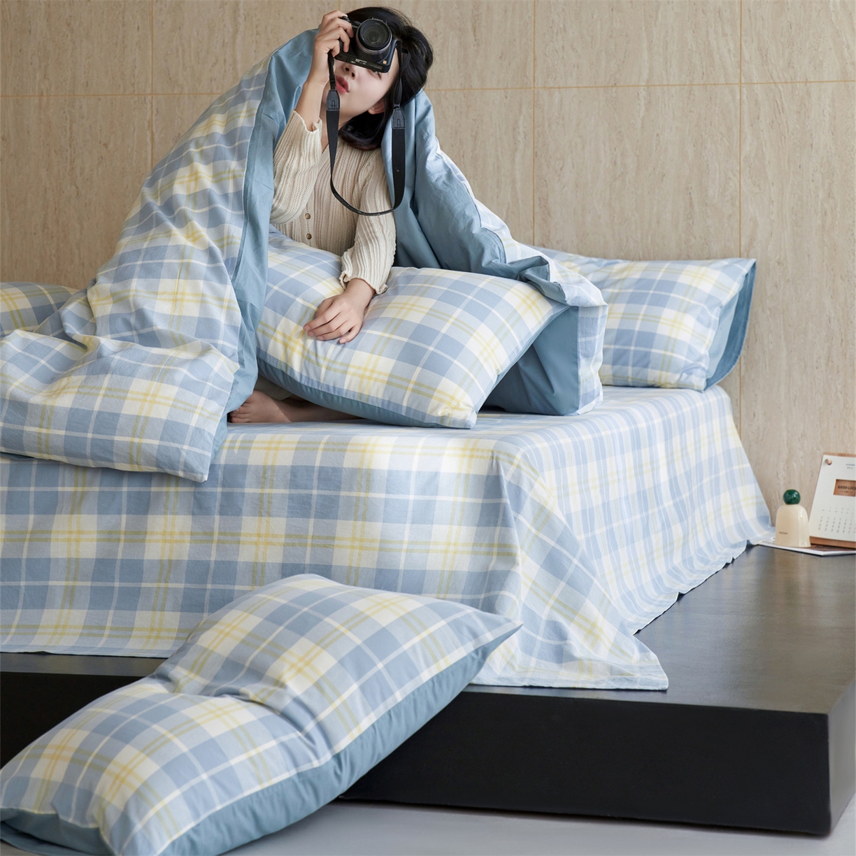 91家纺网 家纺一手货源 找家纺 启程家纺 2026新款全棉纯棉色织水洗棉单床单床单单件单品床单 爱格-蓝