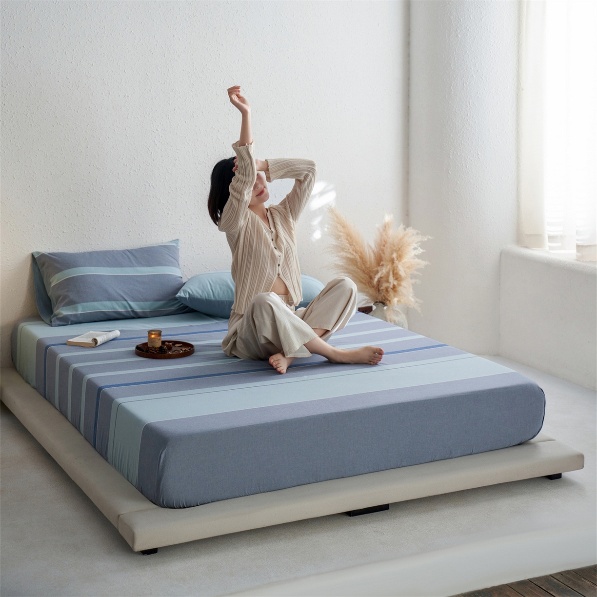 91家纺网 家纺一手货源 找家纺 启程家纺 2026新款全棉纯棉色织水洗棉单床笠床笠单件单品床笠 米亚兰