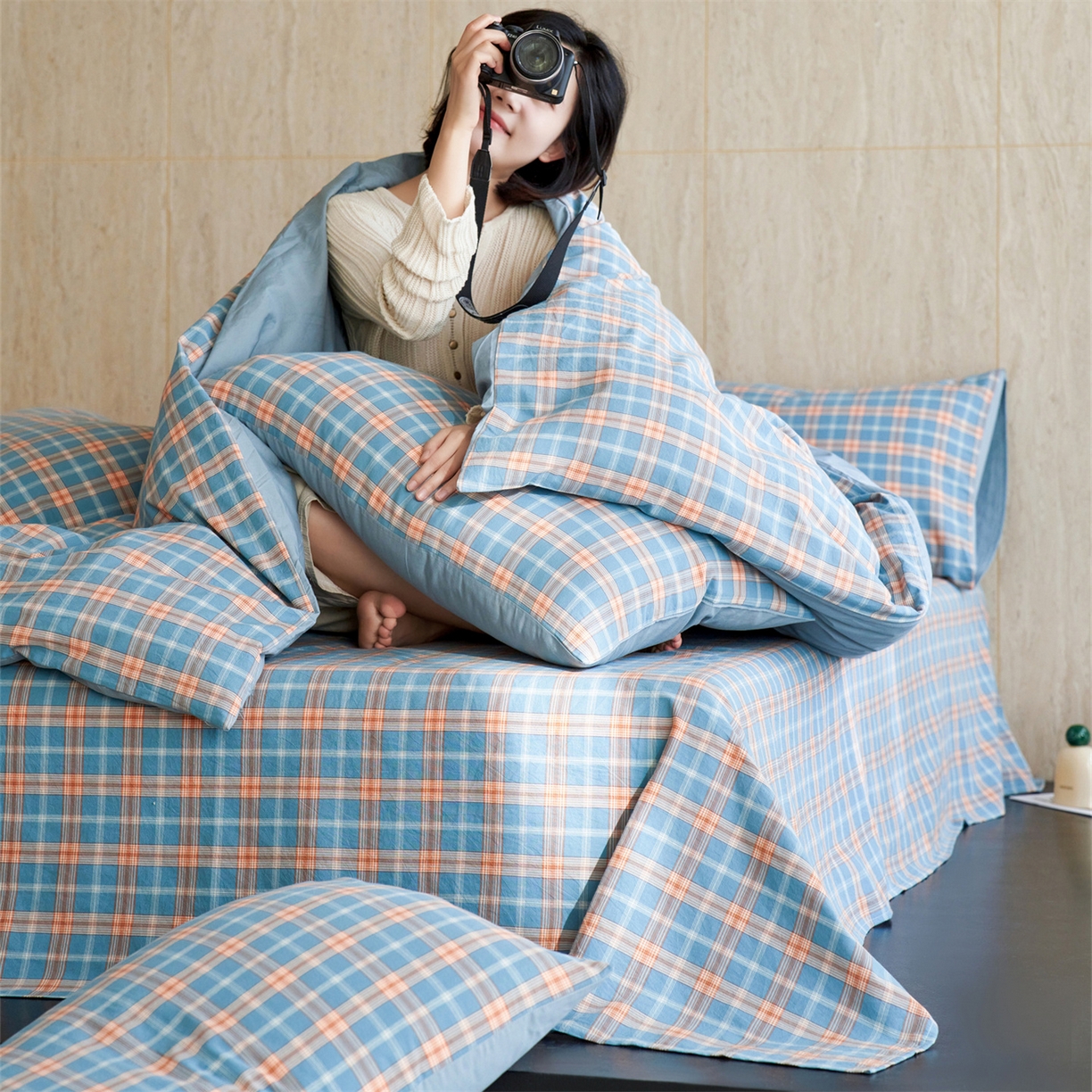 91家纺网 家纺一手货源 找家纺 启程家纺 2026新款全棉纯棉色织水洗棉单床单床单单件单品床单 简格兰