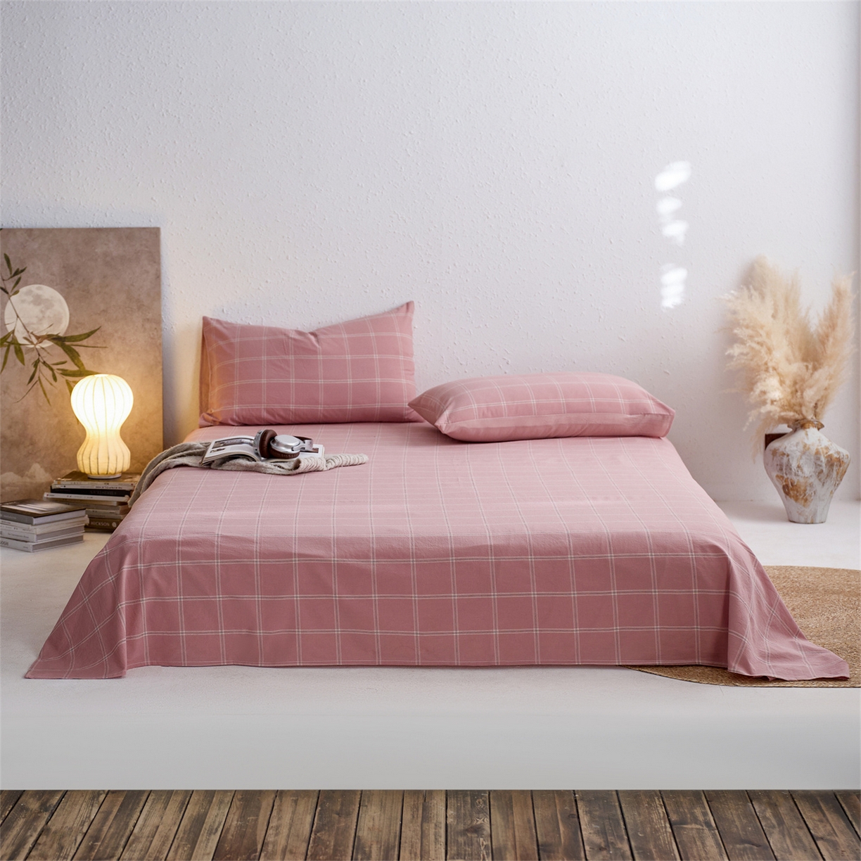 启程家纺 2026新款全棉纯棉色织水洗棉单床单床单单件单品床单 大布丁-粉