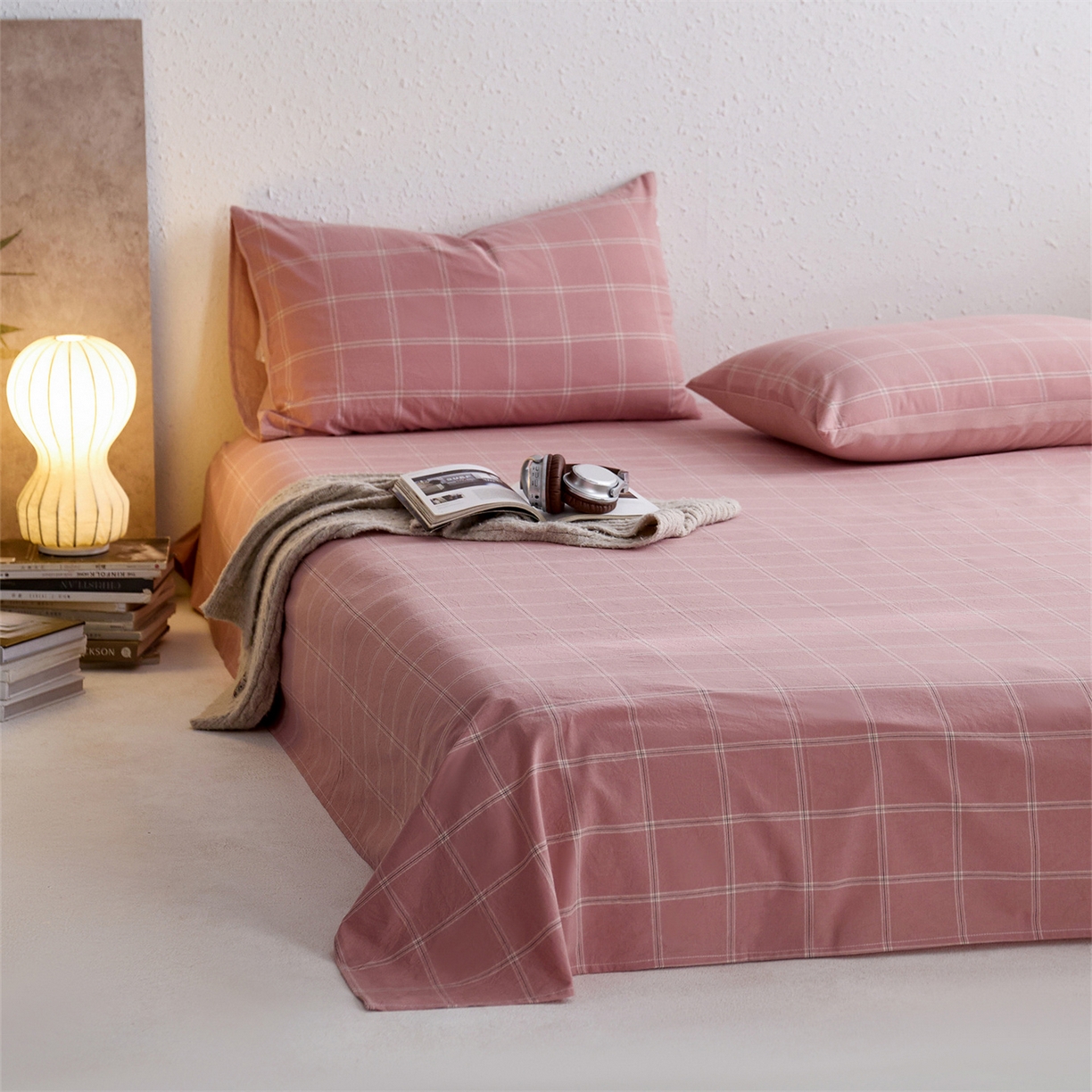 91家纺网 家纺一手货源 找家纺 启程家纺 2026新款全棉纯棉色织水洗棉单床单床单单件单品床单 大布丁-粉