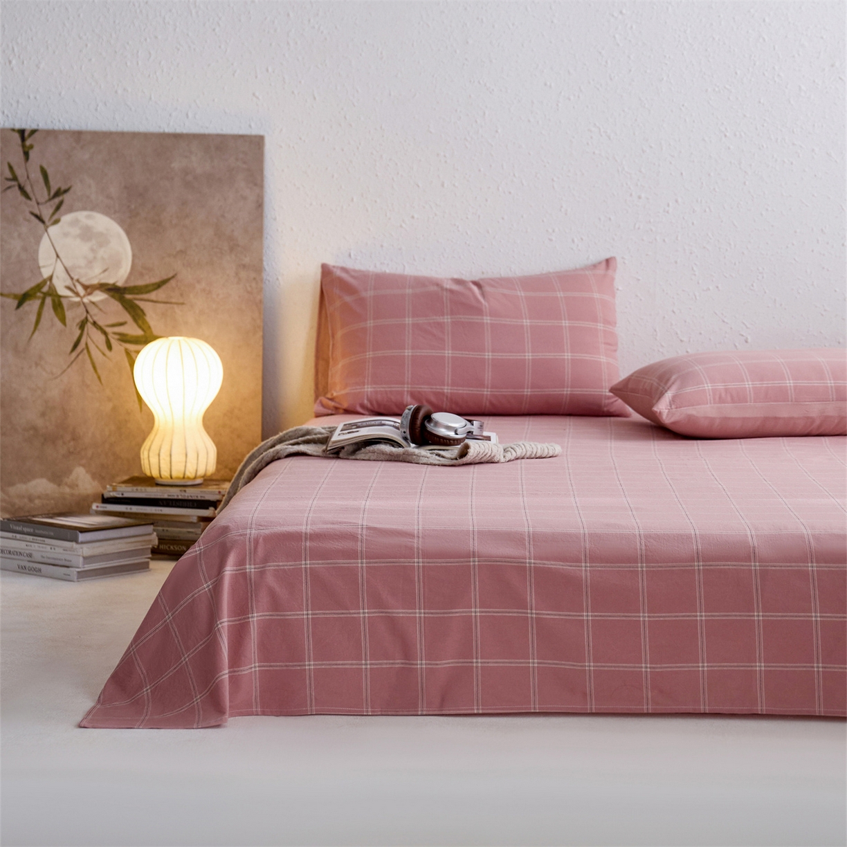 91家纺网 家纺一手货源 找家纺 启程家纺 2026新款全棉纯棉色织水洗棉单床单床单单件单品床单 大布丁-粉