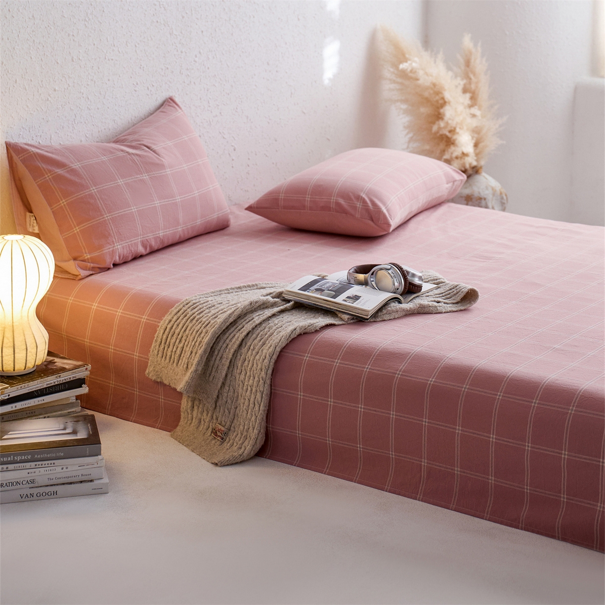 91家纺网 家纺一手货源 找家纺 启程家纺 2026新款全棉纯棉色织水洗棉单床单床单单件单品床单 大布丁-粉