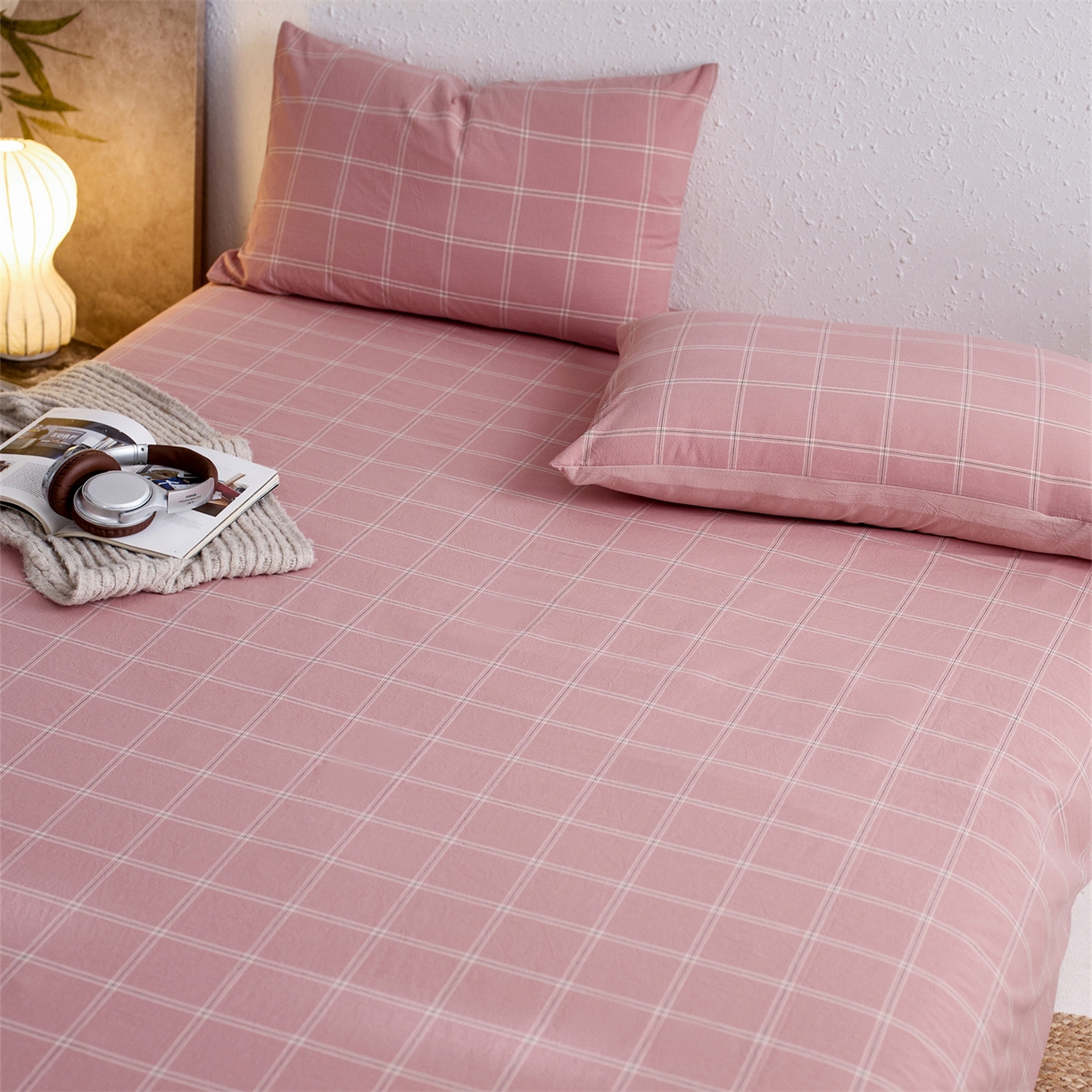 91家纺网 家纺一手货源 找家纺 启程家纺 2026新款全棉纯棉色织水洗棉单床单床单单件单品床单 大布丁-粉