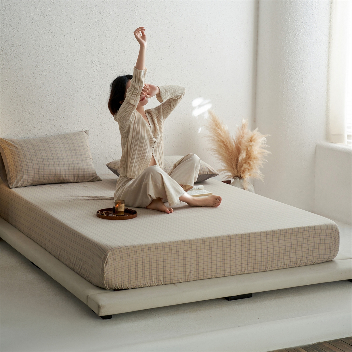 91家纺网 家纺一手货源 找家纺 启程家纺 2026新款全棉纯棉色织水洗棉单床笠床笠单件单品床笠 秋天5号