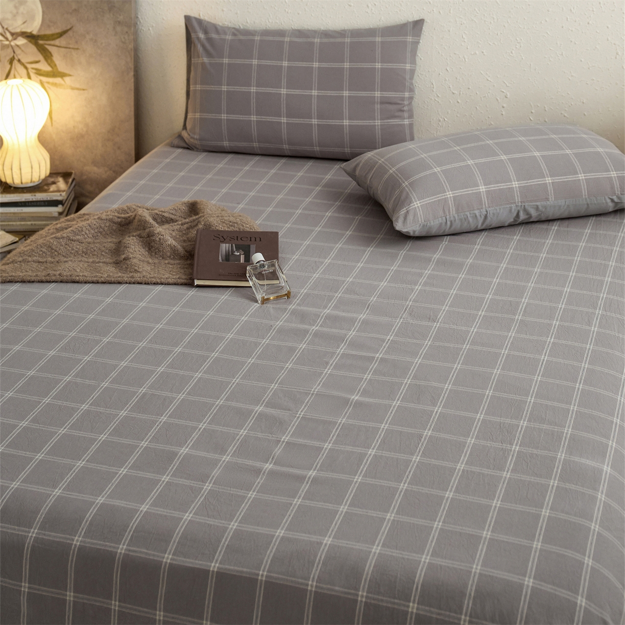 91家纺网 家纺一手货源 找家纺 启程家纺 2026新款全棉纯棉色织水洗棉单床单床单单件单品床单 大布丁-灰