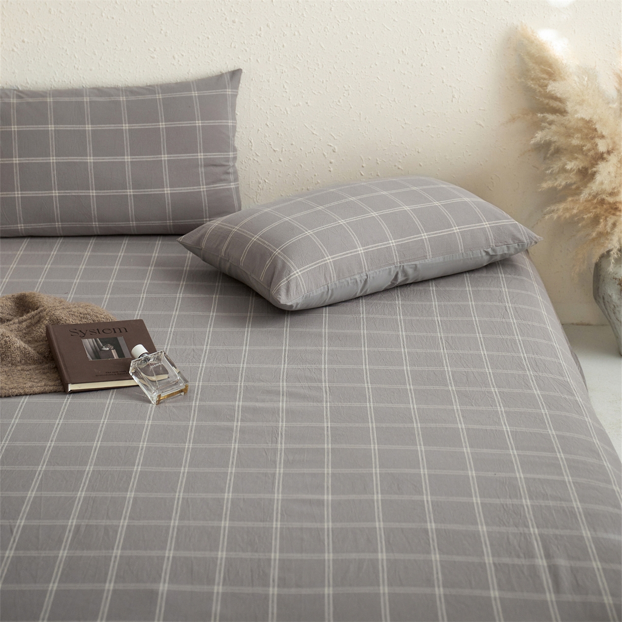 91家纺网 家纺一手货源 找家纺 启程家纺 2026新款全棉纯棉色织水洗棉单床单床单单件单品床单 大布丁-灰