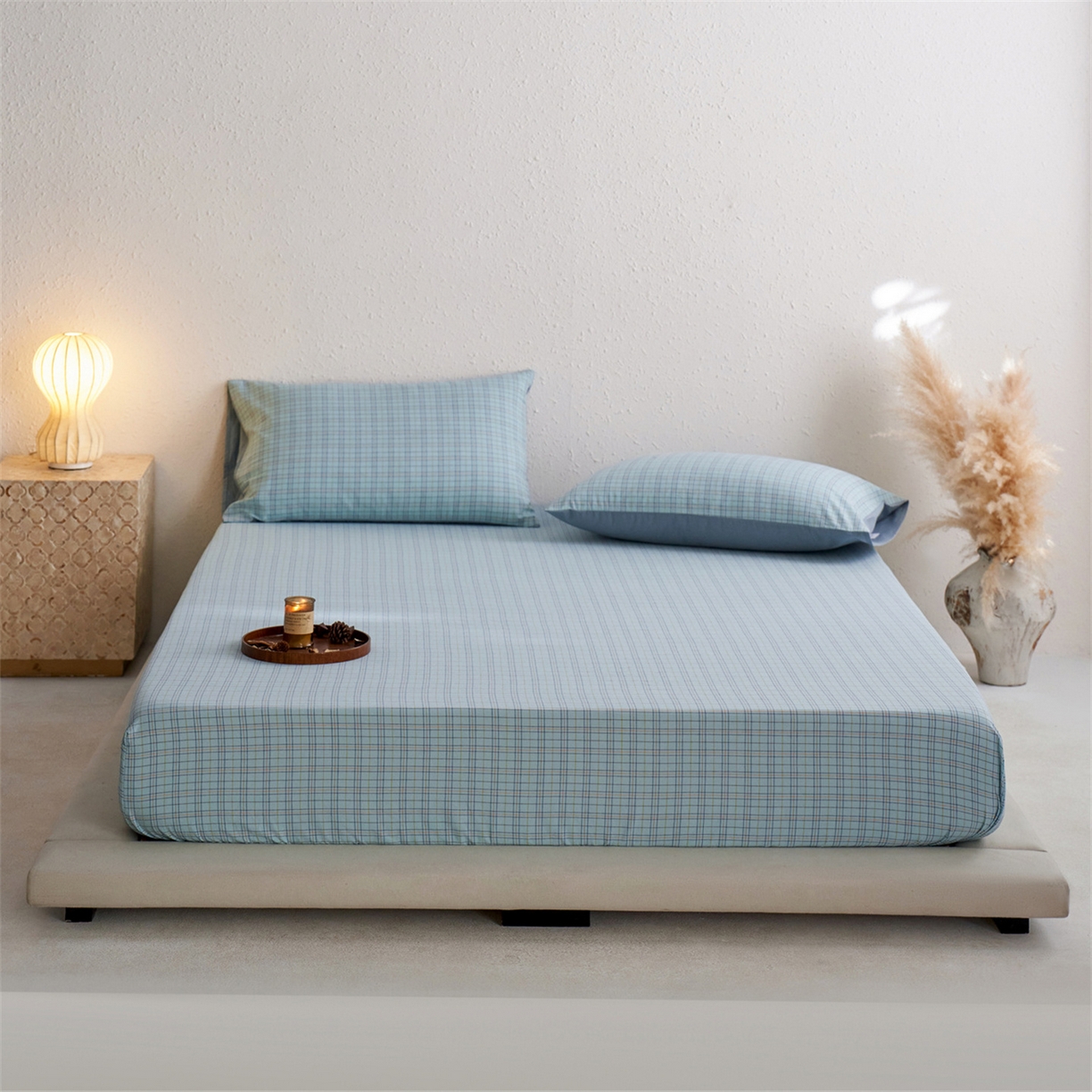 91家纺网 家纺一手货源 找家纺 启程家纺 2026新款全棉纯棉色织水洗棉单床笠床笠单件单品床笠 秋田蓝