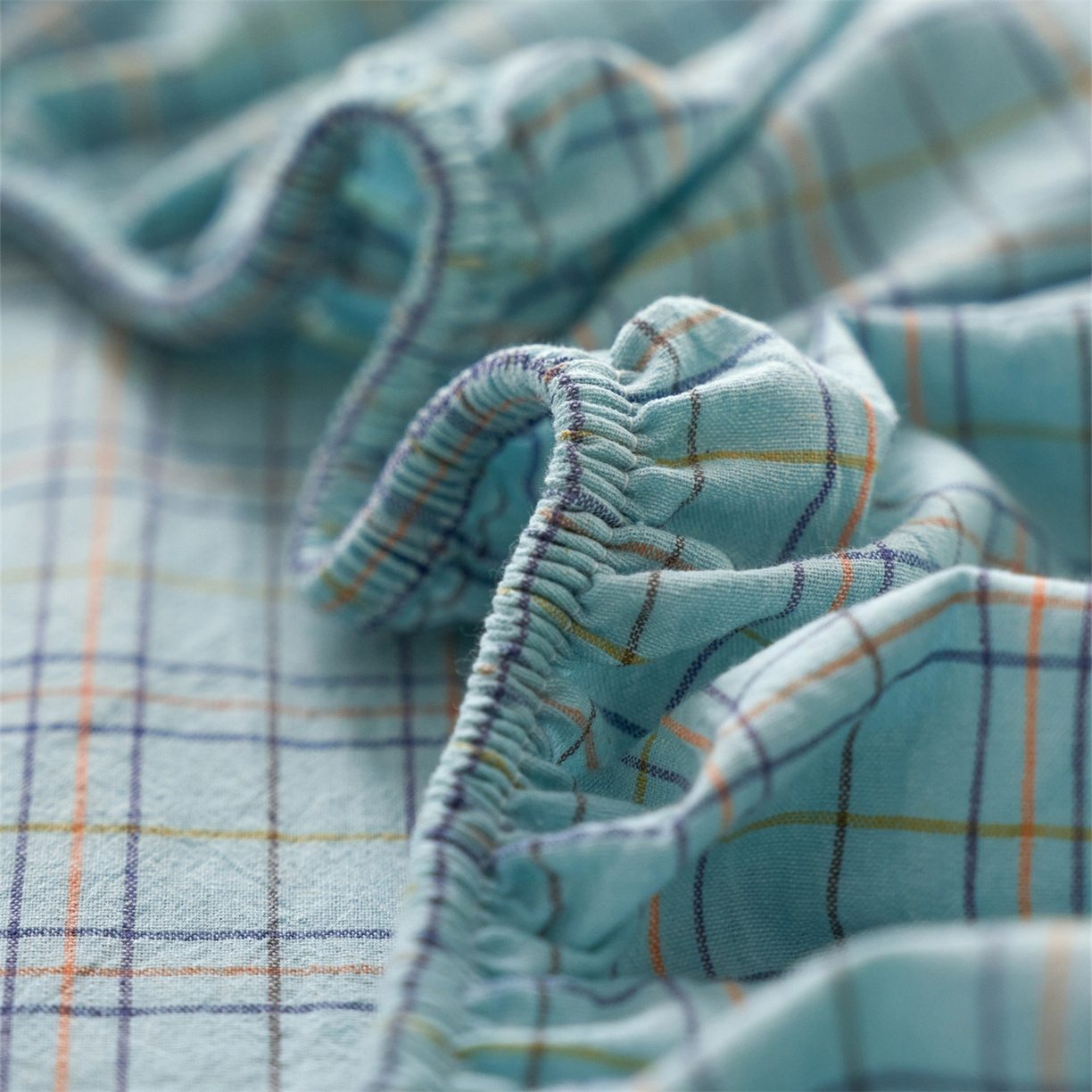 91家纺网 家纺一手货源 找家纺 启程家纺 2026新款全棉纯棉色织水洗棉单床笠床笠单件单品床笠 秋田蓝