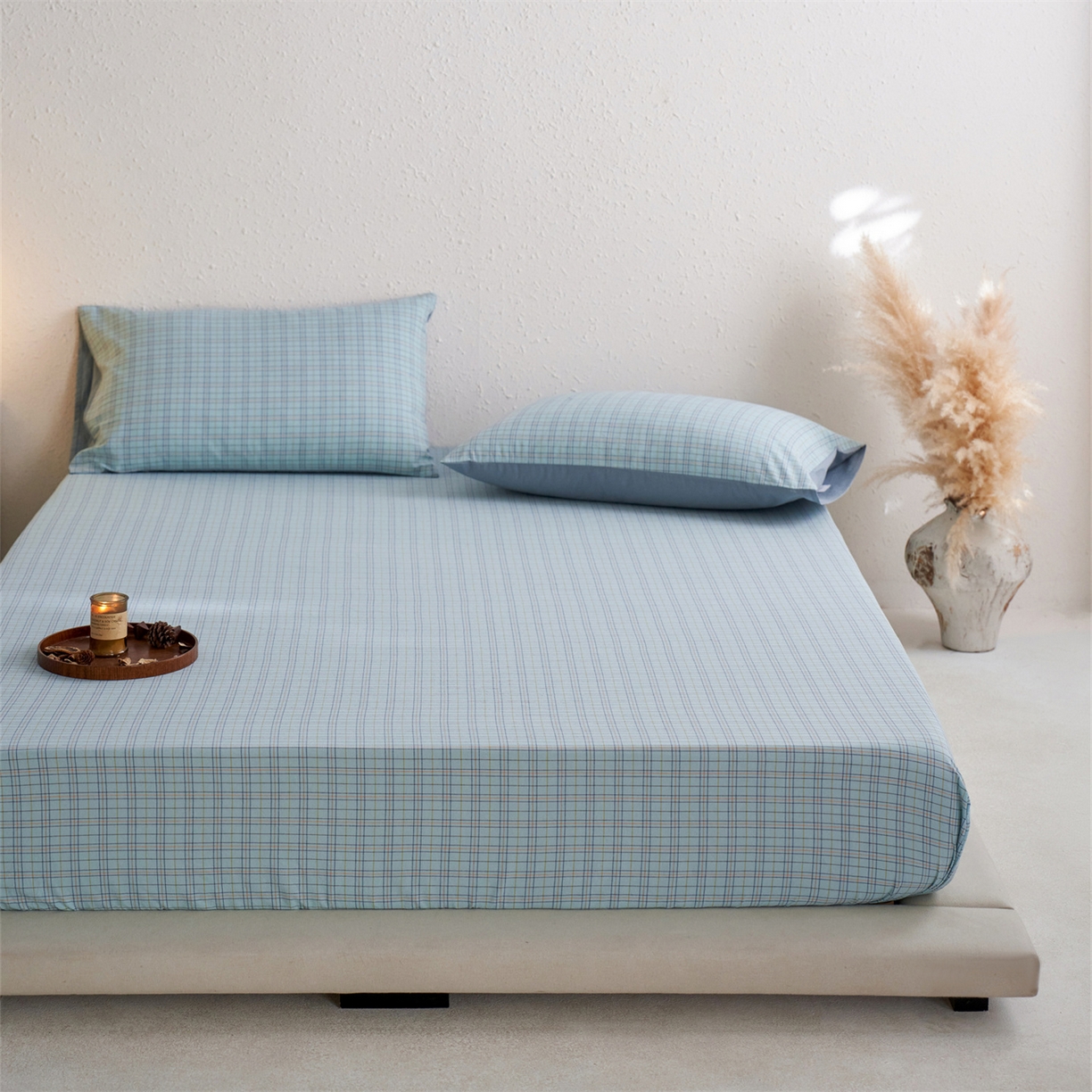 91家纺网 家纺一手货源 找家纺 启程家纺 2026新款全棉纯棉色织水洗棉单床笠床笠单件单品床笠 秋田蓝