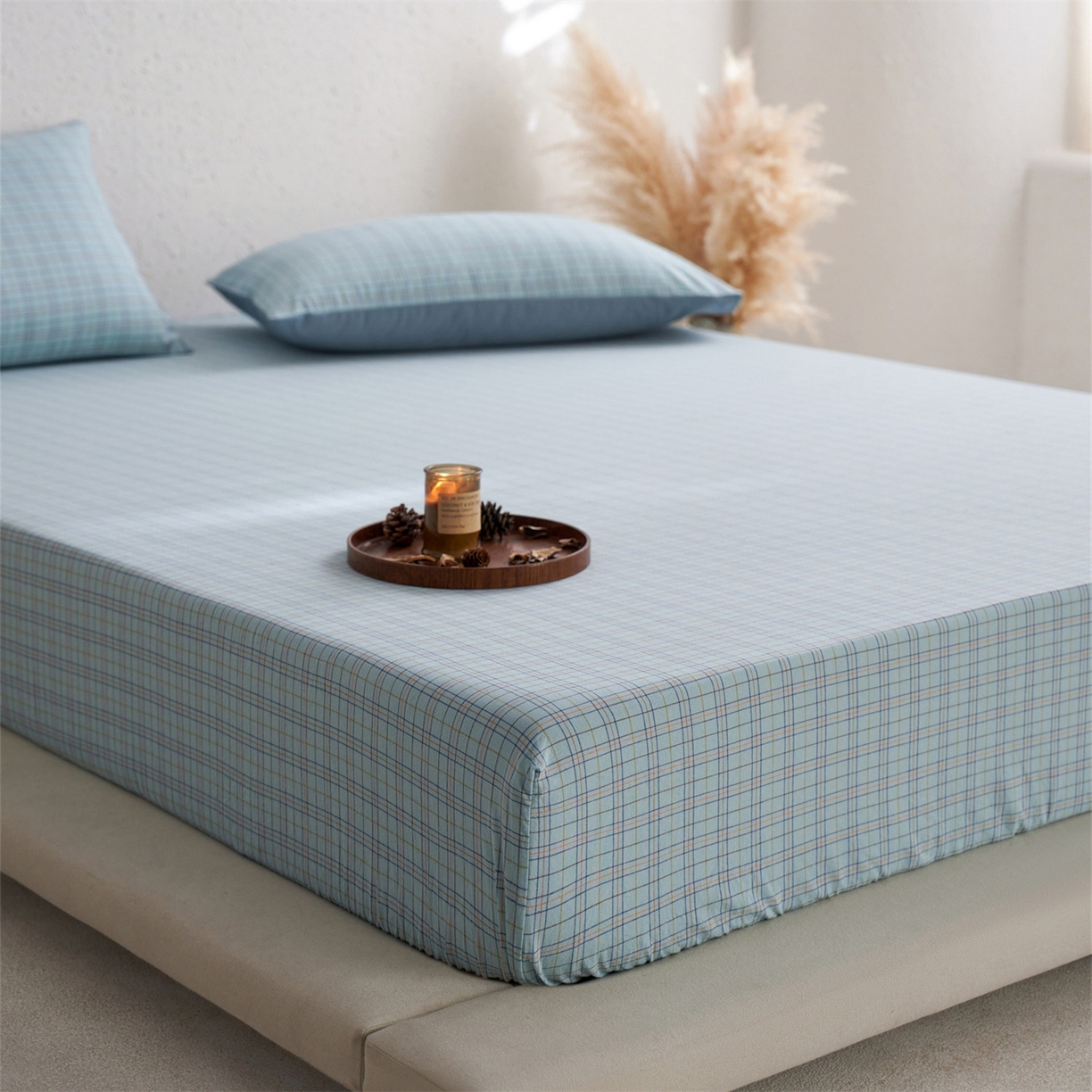 91家纺网 家纺一手货源 找家纺 启程家纺 2026新款全棉纯棉色织水洗棉单床笠床笠单件单品床笠 秋田蓝