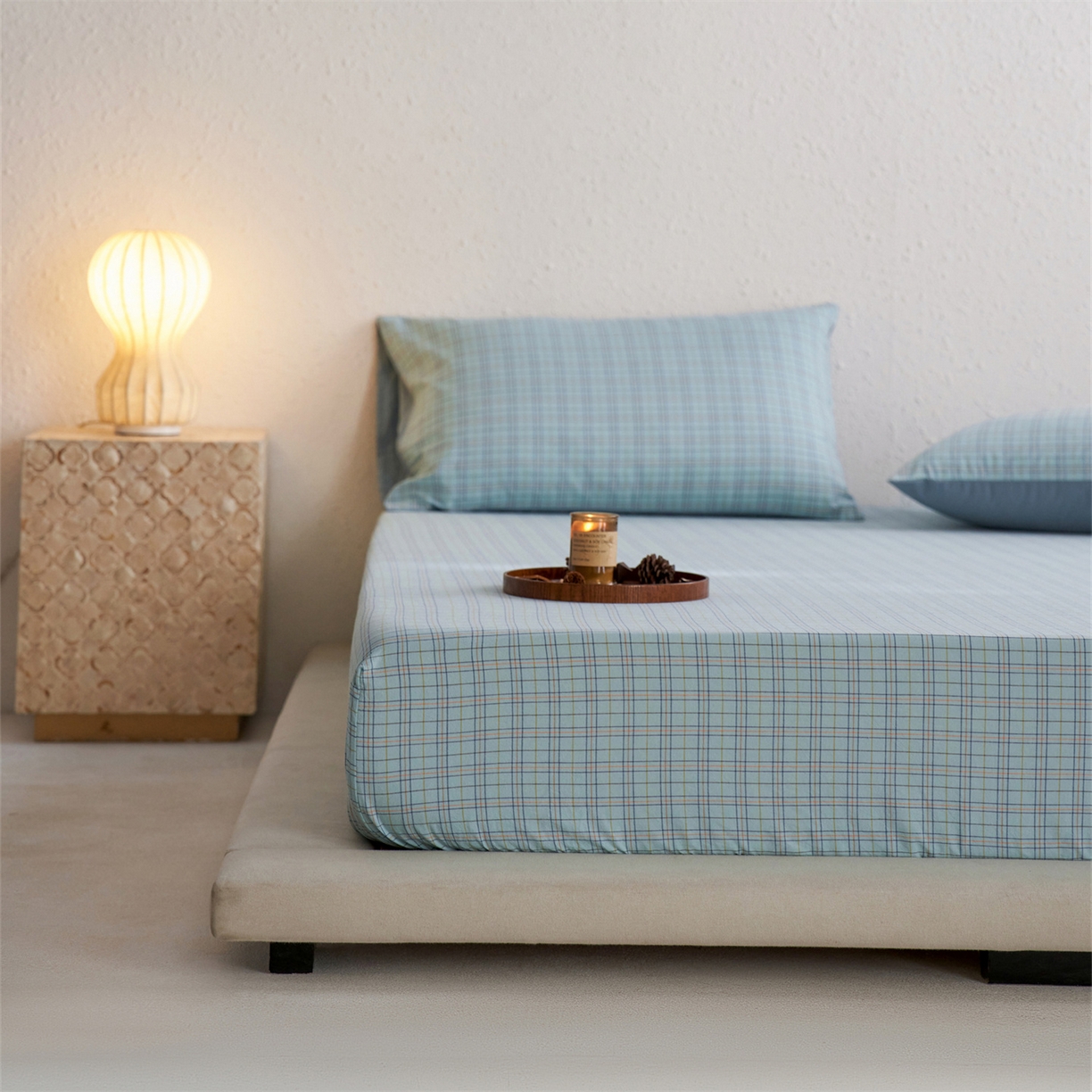 91家纺网 家纺一手货源 找家纺 启程家纺 2026新款全棉纯棉色织水洗棉单床笠床笠单件单品床笠 秋田蓝