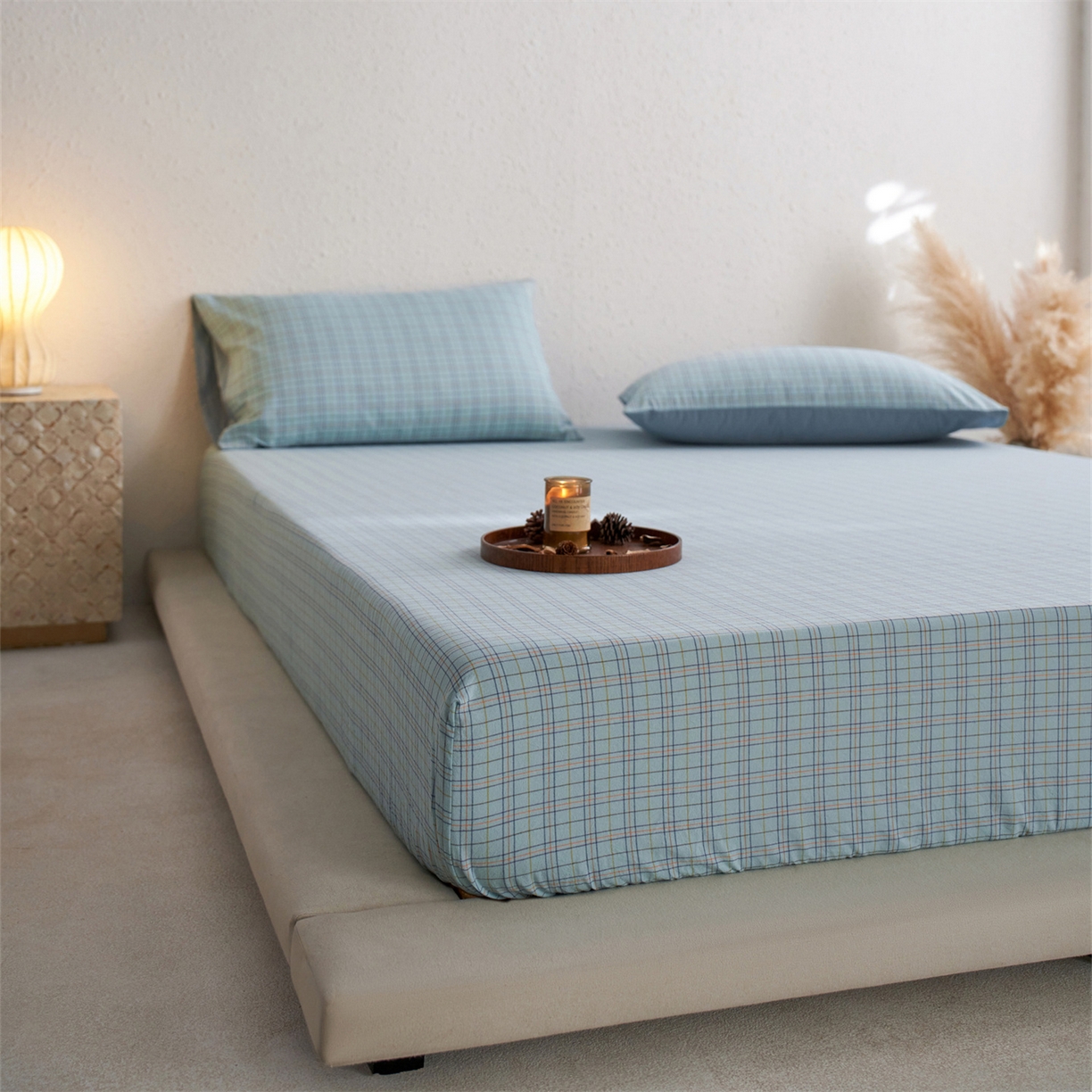 91家纺网 家纺一手货源 找家纺 启程家纺 2026新款全棉纯棉色织水洗棉单床笠床笠单件单品床笠 秋田蓝