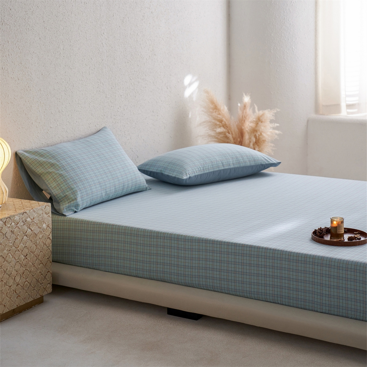 91家纺网 家纺一手货源 找家纺 启程家纺 2026新款全棉纯棉色织水洗棉单床笠床笠单件单品床笠 秋田蓝