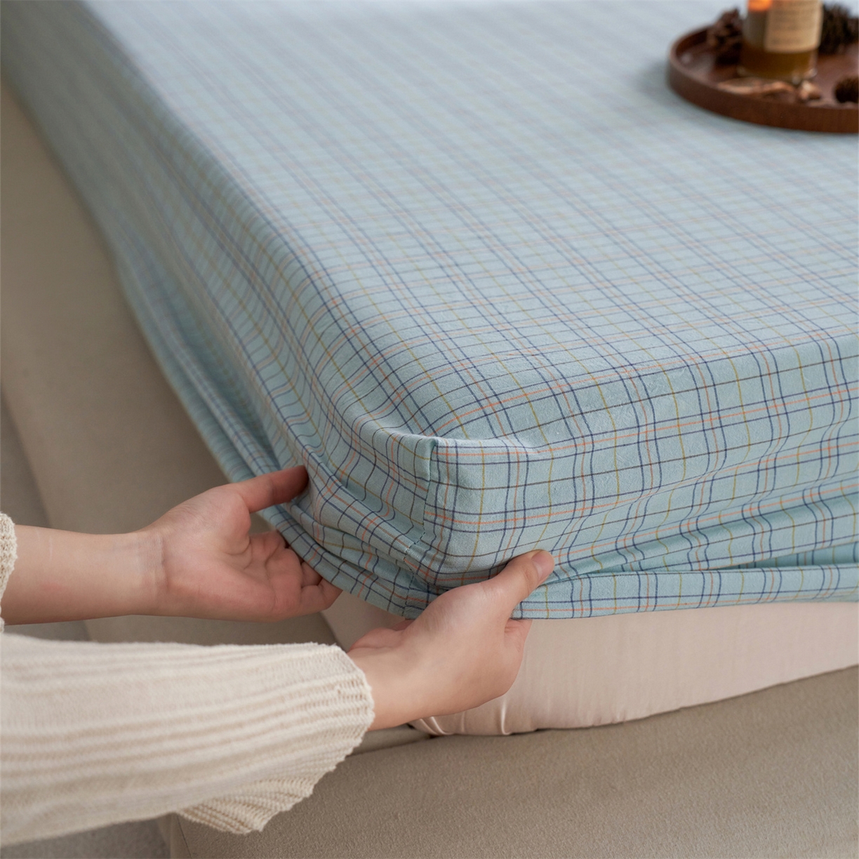 91家纺网 家纺一手货源 找家纺 启程家纺 2026新款全棉纯棉色织水洗棉单床笠床笠单件单品床笠 秋田蓝