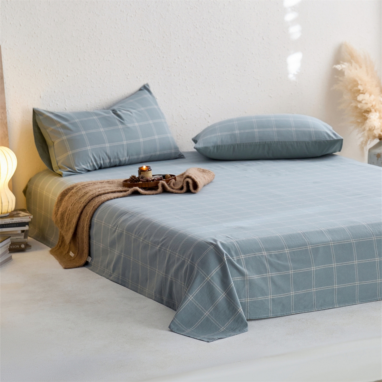 91家纺网 家纺一手货源 找家纺 启程家纺 2026新款全棉纯棉色织水洗棉单床单床单单件单品床单 大布丁绿