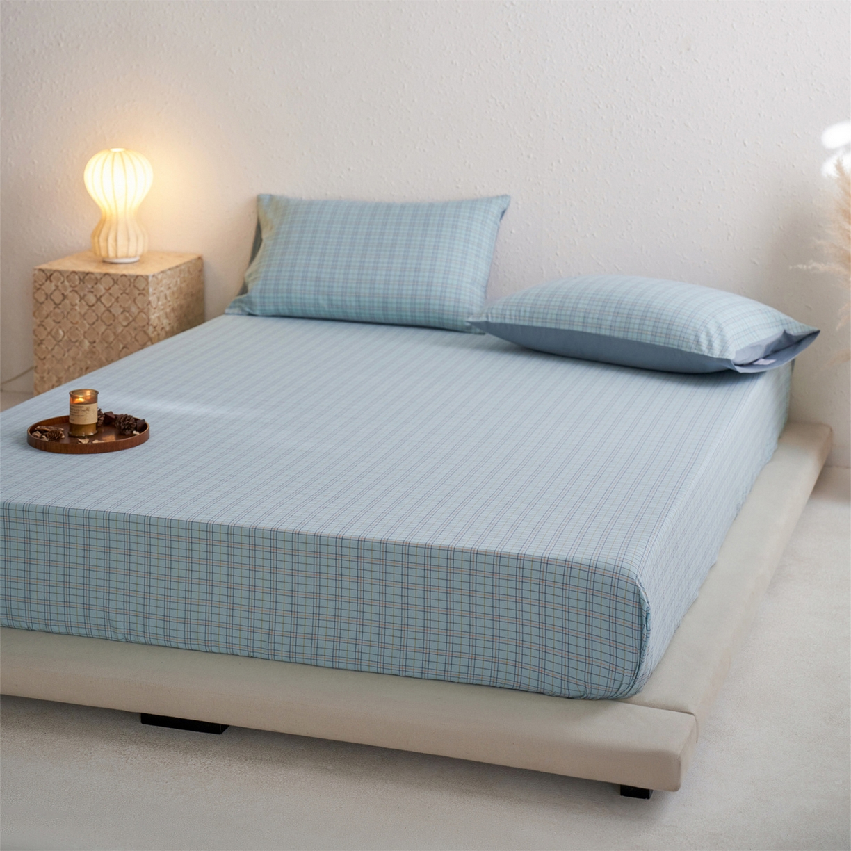 91家纺网 家纺一手货源 找家纺 启程家纺 2026新款全棉纯棉色织水洗棉单床笠床笠单件单品床笠 秋田蓝