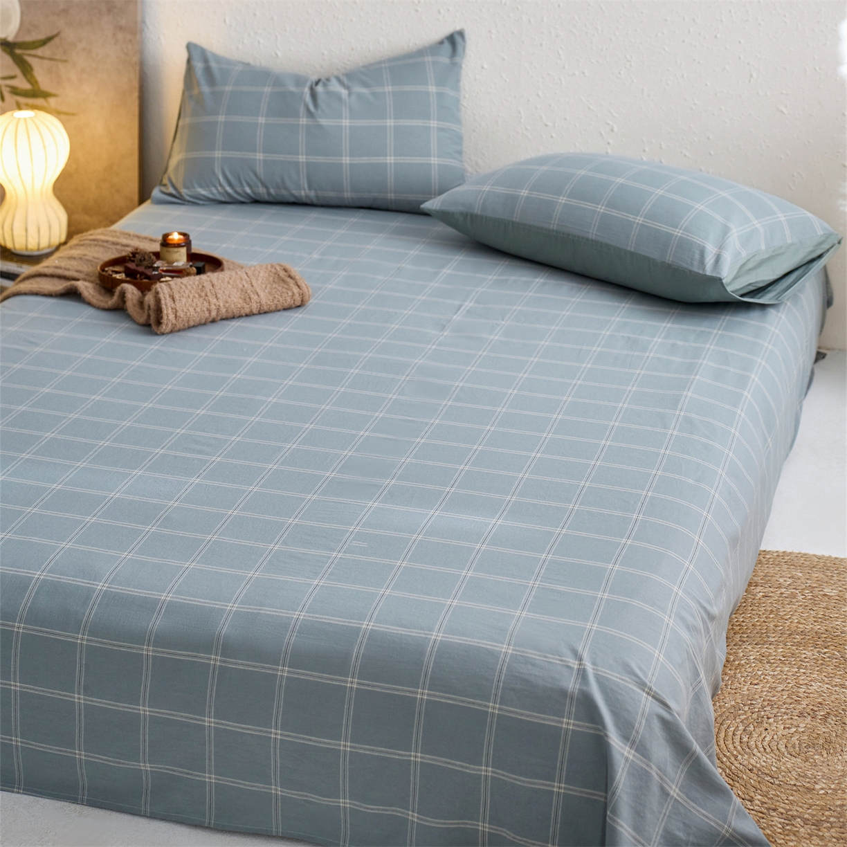 91家纺网 家纺一手货源 找家纺 启程家纺 2026新款全棉纯棉色织水洗棉单床单床单单件单品床单 大布丁绿